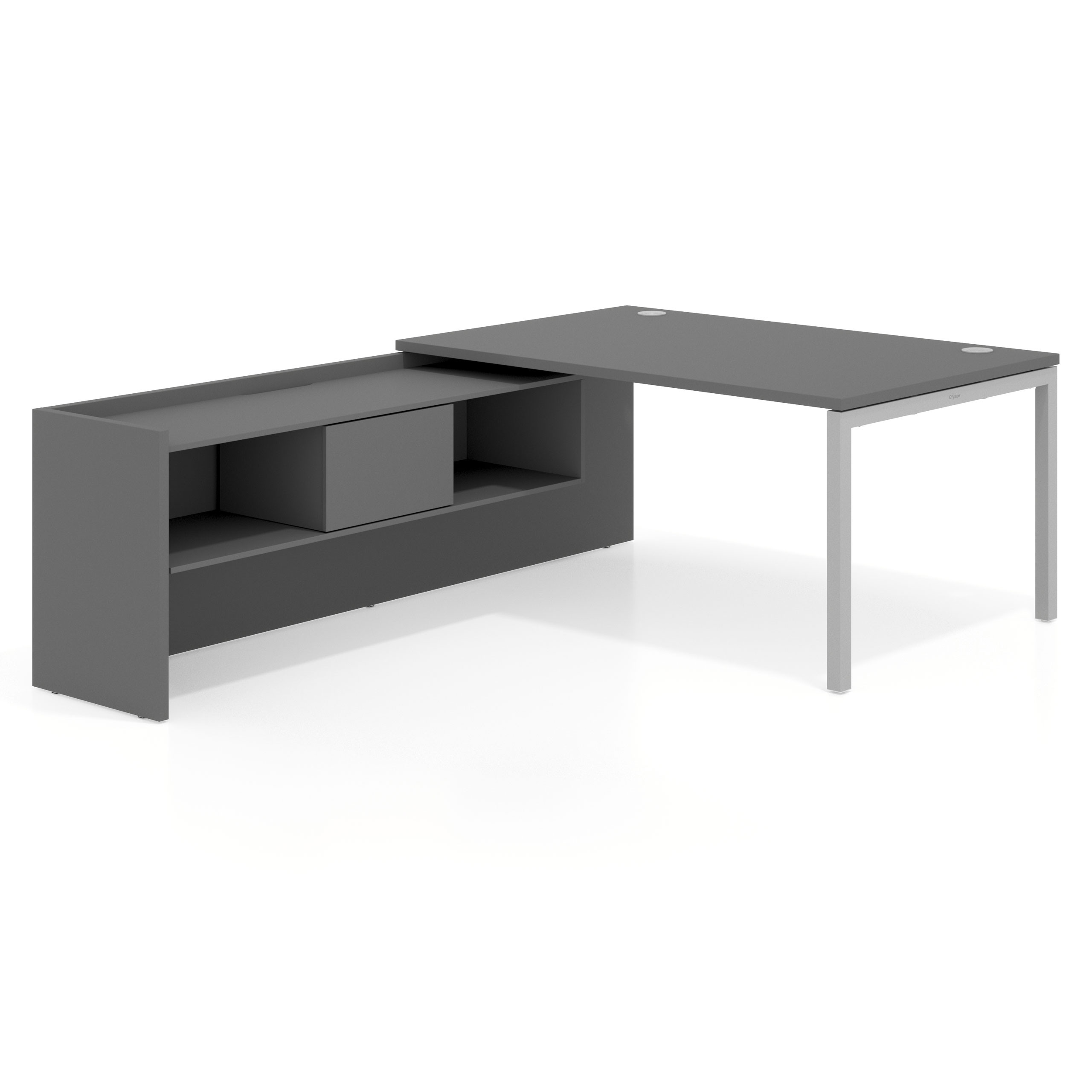 mesa en l 160x225 gris tormenta kube mesa con ala pedestal fondo 100cm recto 1