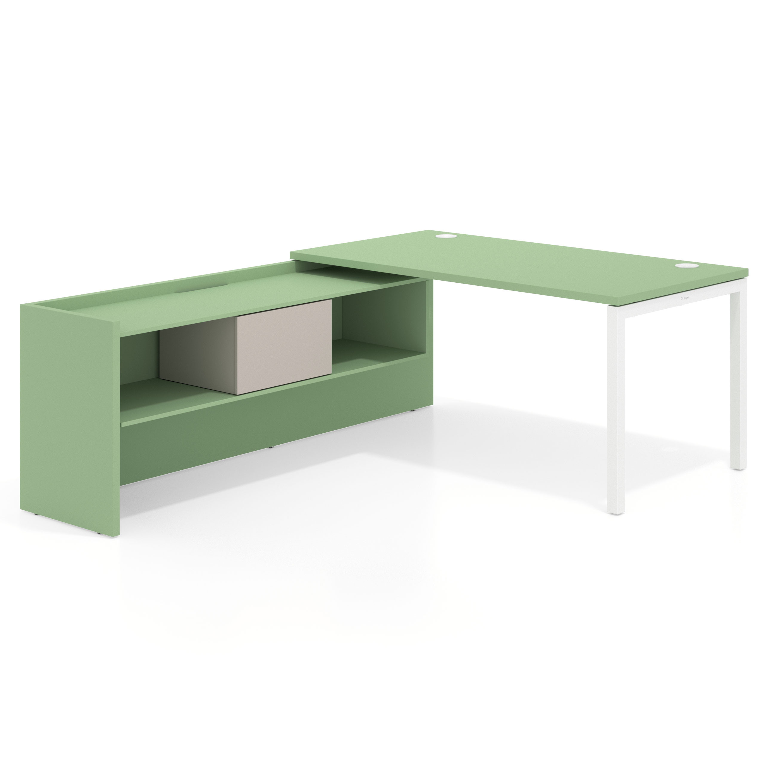 mesa en l 140x205 verde talco kube mesa con ala pedestal fondo 80cm recto 1