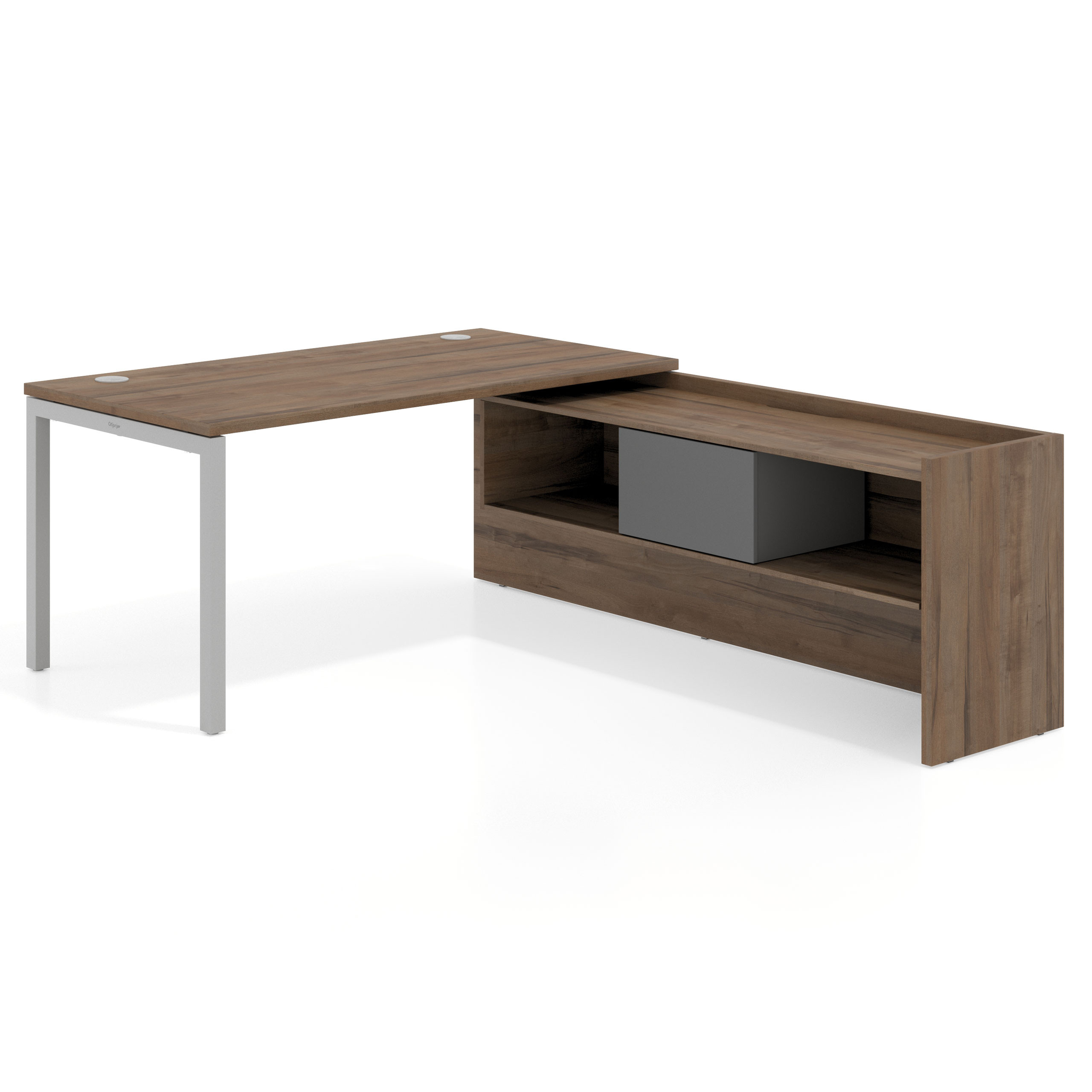 mesa en l 140x205 noce sabi kube mesa con ala pedestal fondo 80cm recto 1
