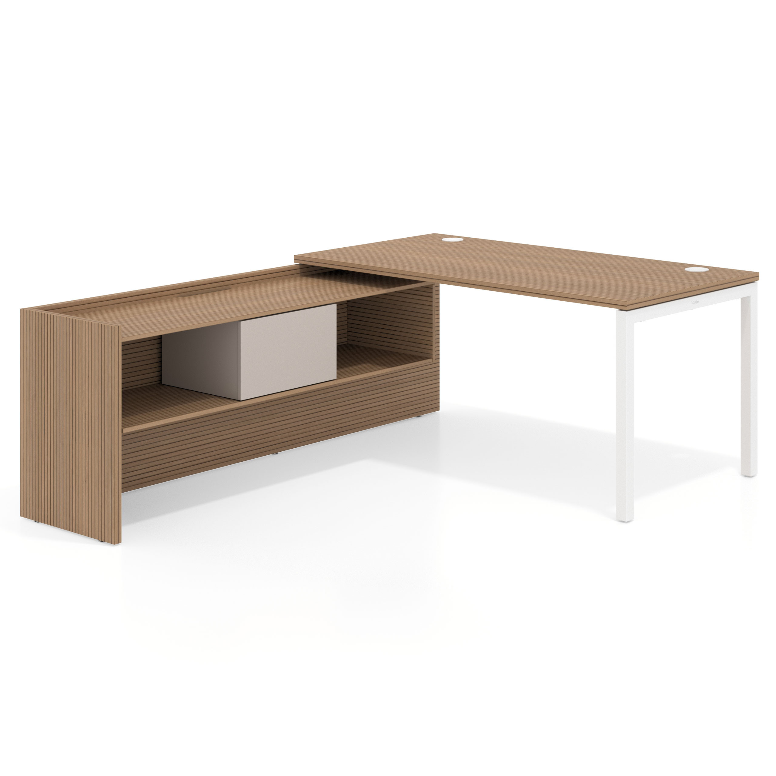 mesa en l 140x205 rayado natural kube mesa con ala pedestal fondo 80cm recto 1