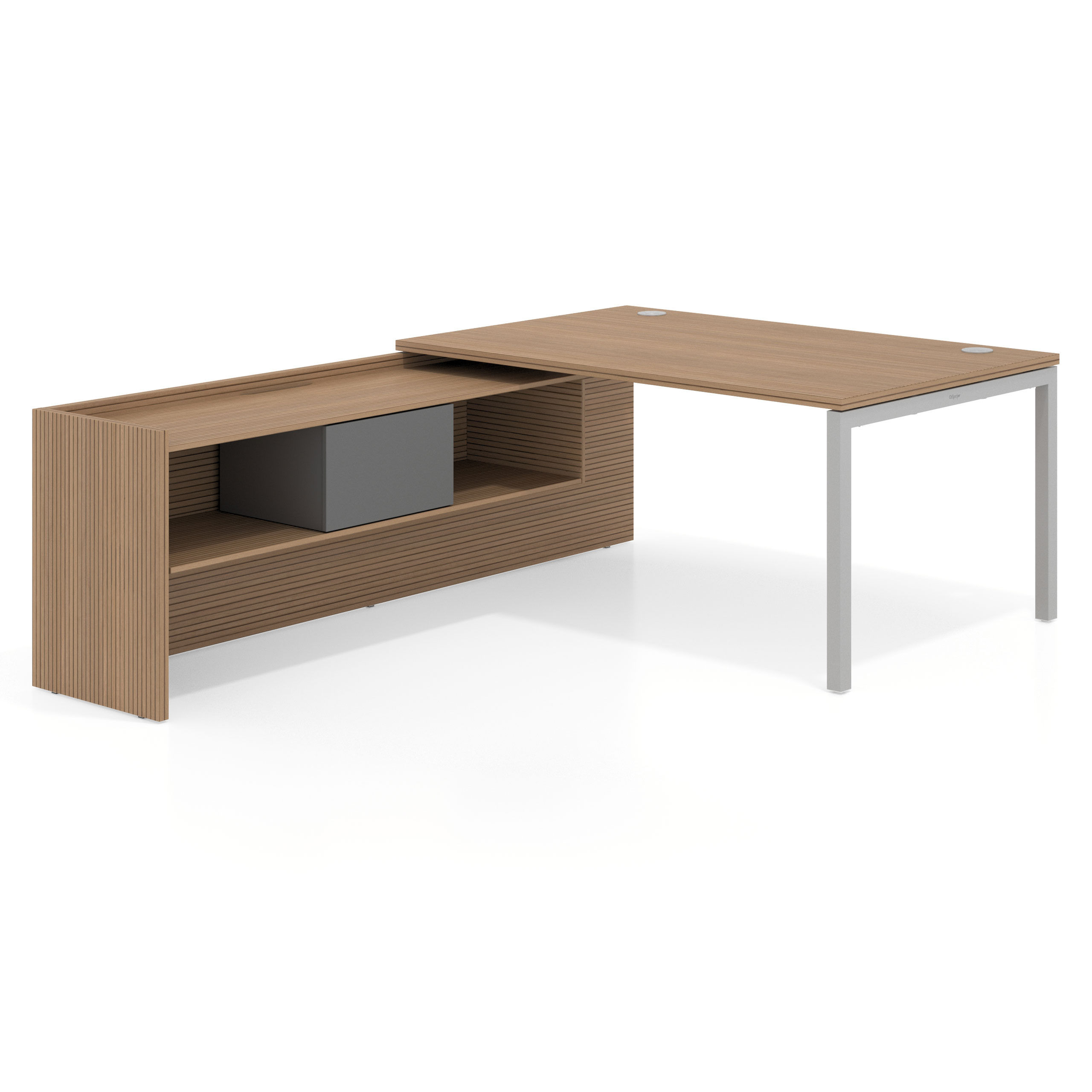 mesa en l 160x225 rayado natural kube mesa con ala pedestal fondo 100cm recto 1