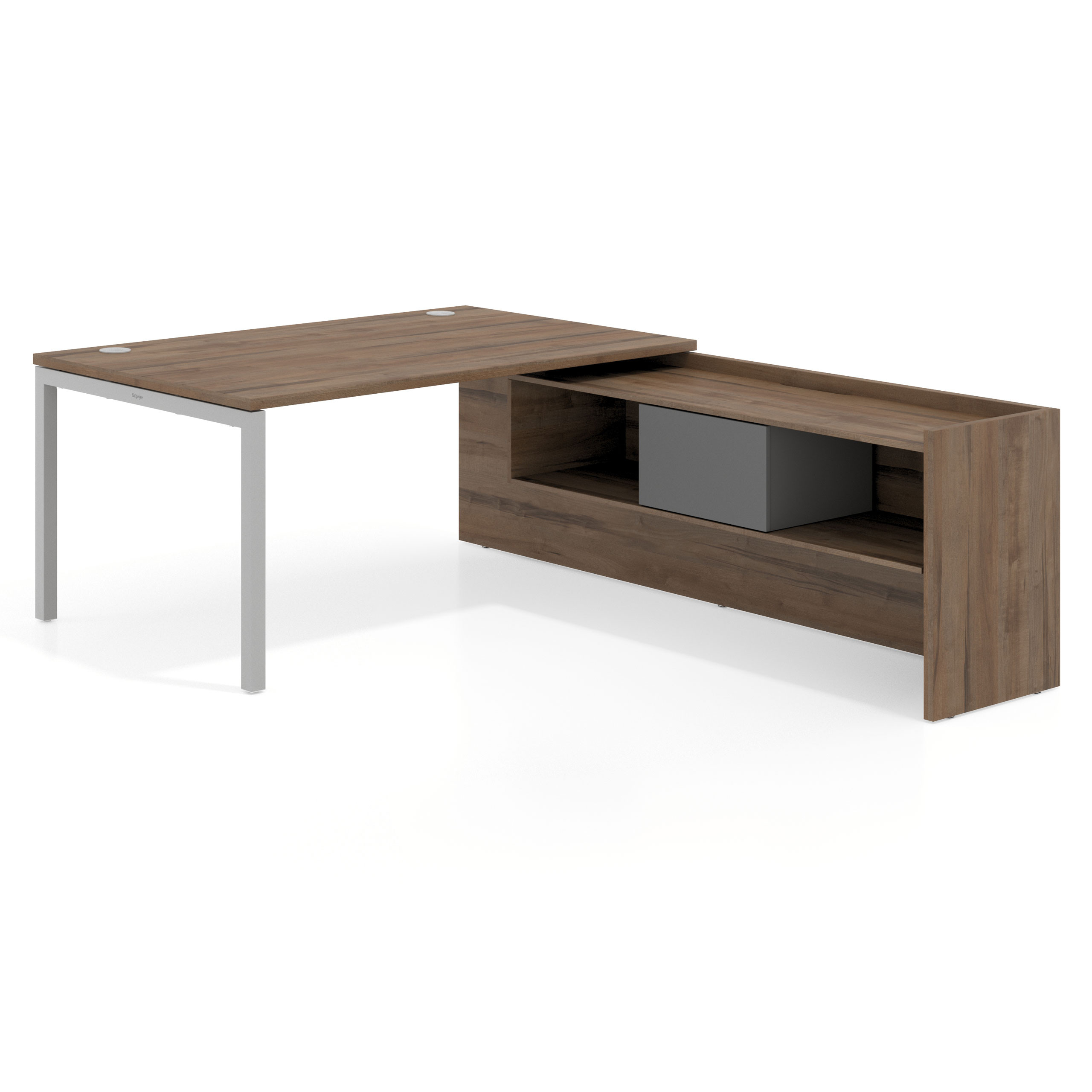 mesa en l 160x225 noce sabi kube mesa con ala pedestal fondo 100cm recto 1
