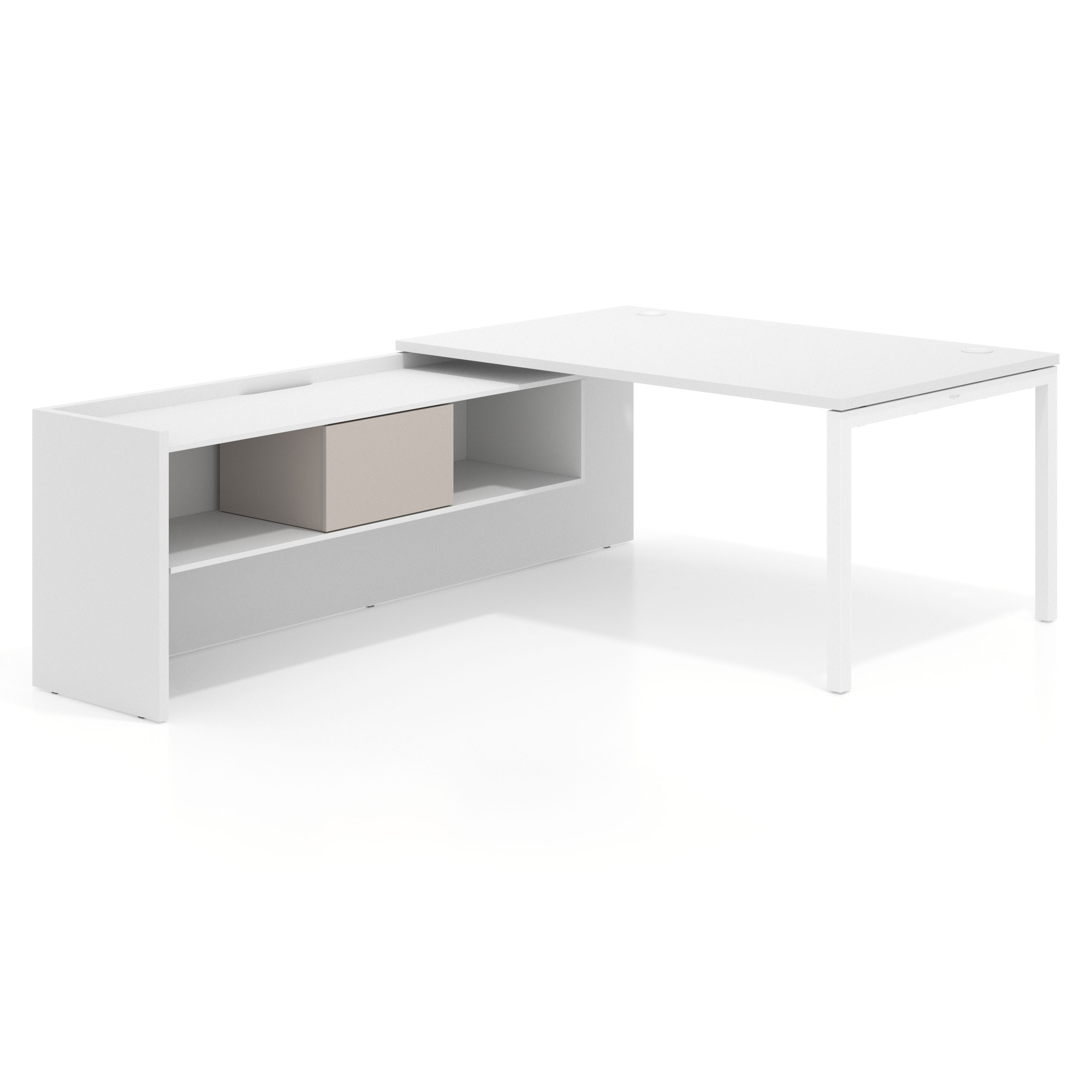 mesa en l 180x225 blanco mate kube mesa con ala pedestal fondo 100cm recto 1