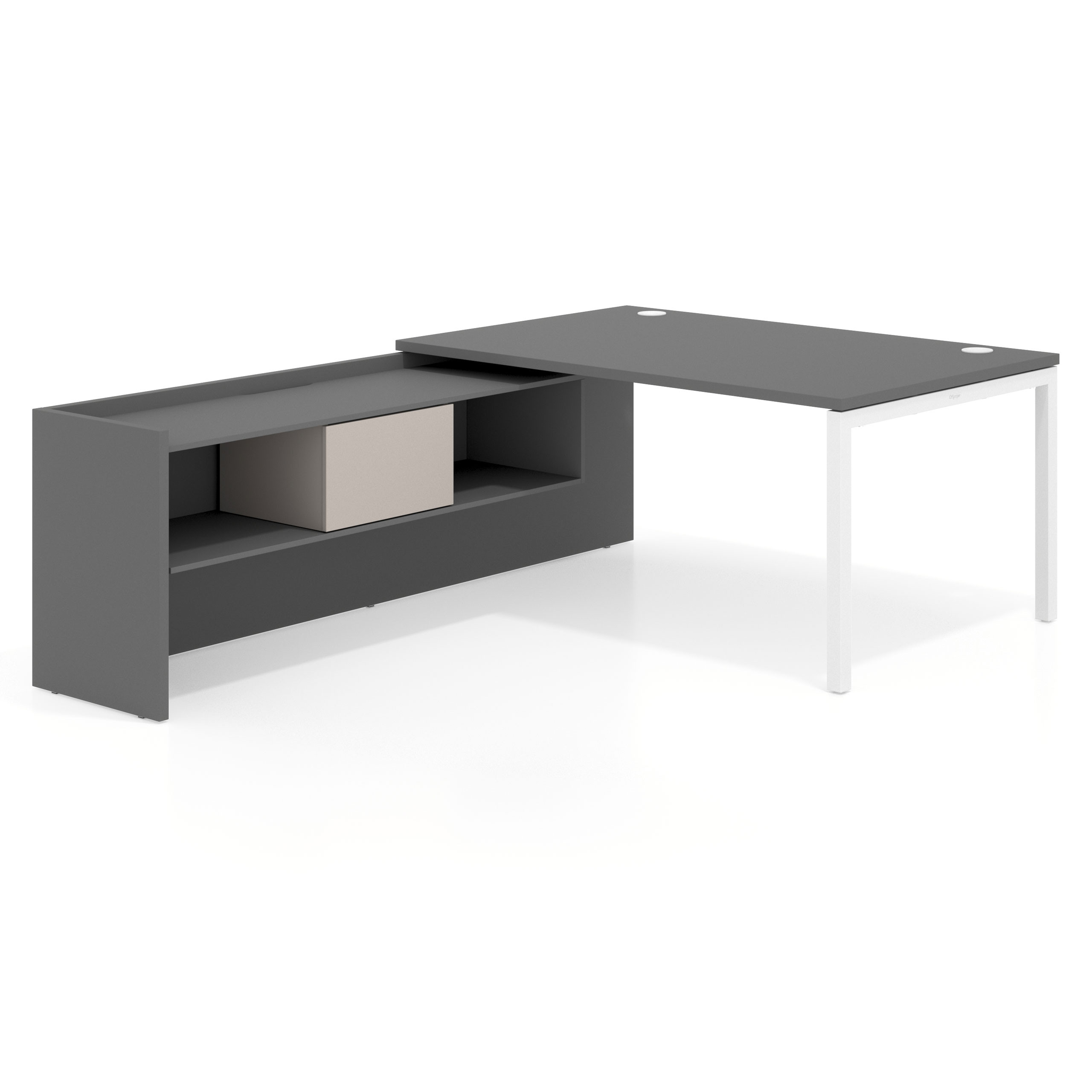 mesa en l 200x225 gris tormenta kube mesa con ala pedestal fondo 100cm recto 1