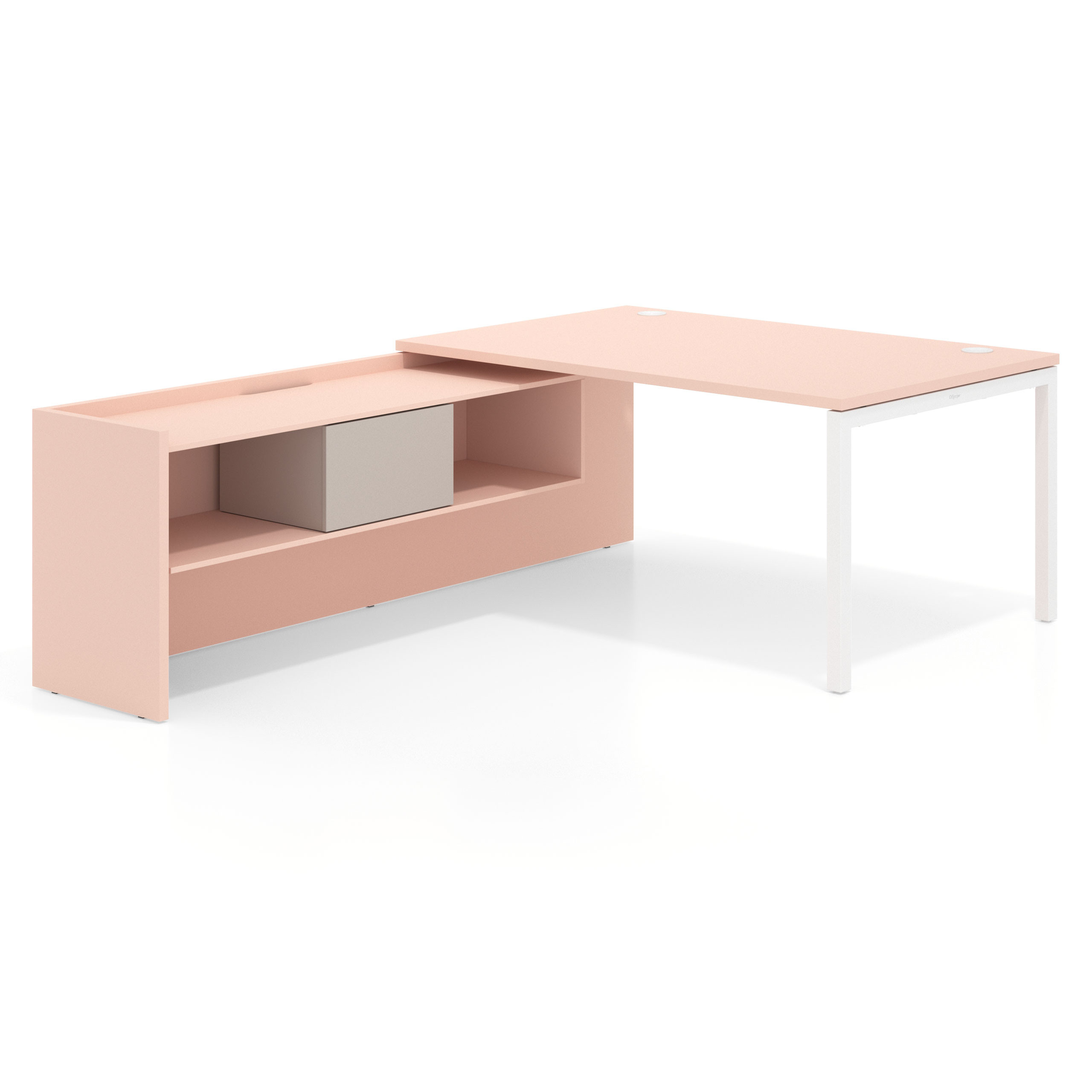 mesa en l 160x225 rosa nube kube mesa con ala pedestal fondo 100cm recto 1