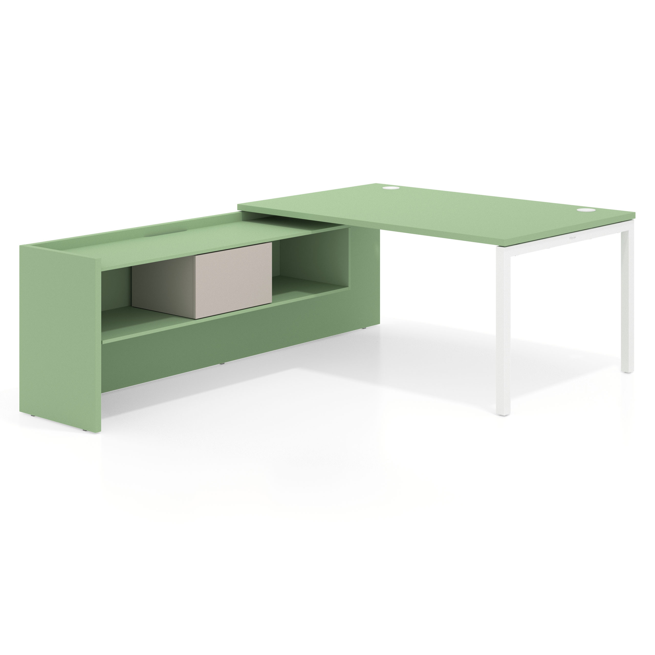 mesa en l 160x225 verde talco kube mesa con ala pedestal fondo 100cm recto 1