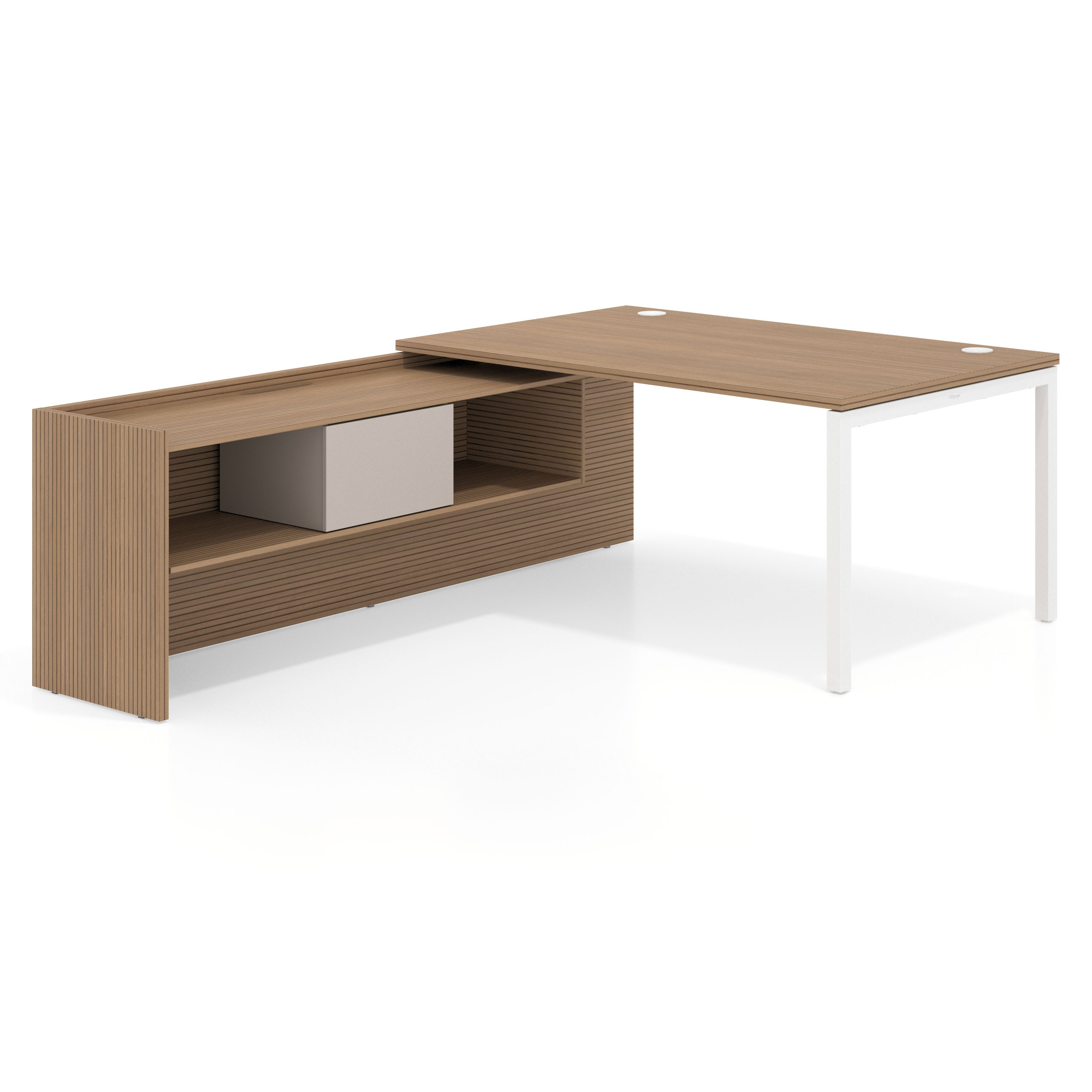 mesa en l 160x225 rayado natural kube mesa con ala pedestal fondo 100cm recto 1