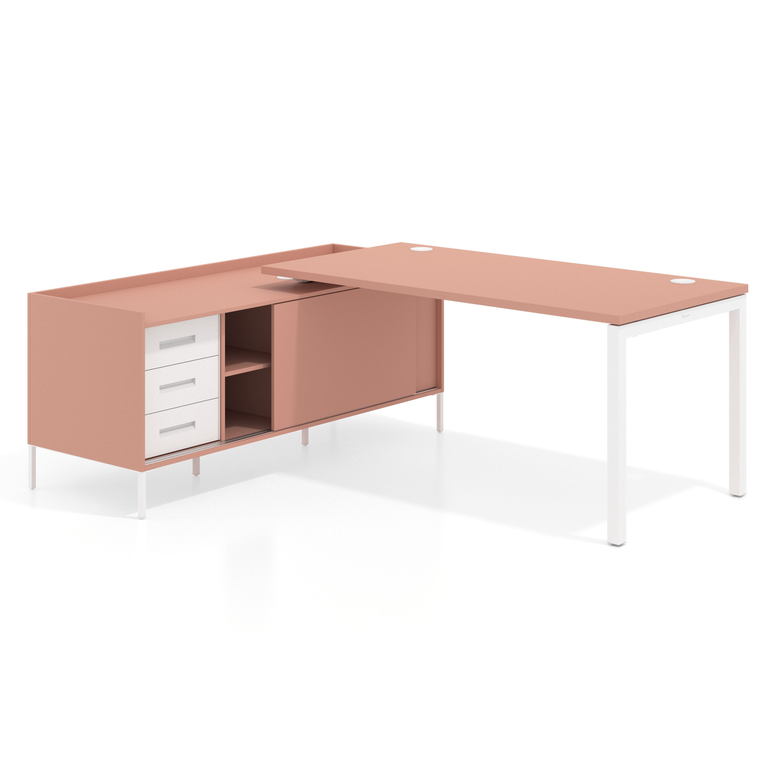 mesa en l 180x160 rosa talco kube mesa con pedestal cajonera fondo 80cm recto 1