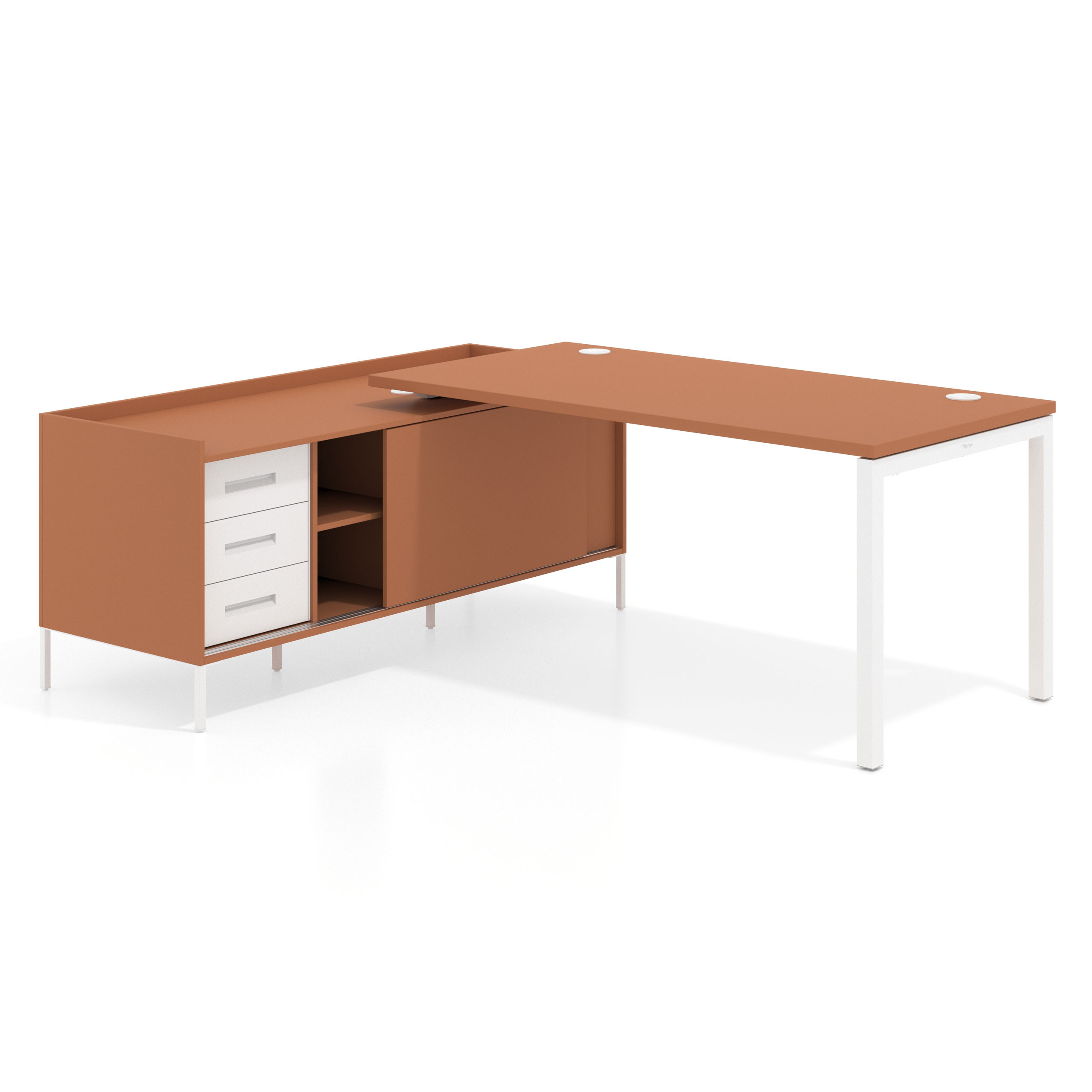 mesa en l 180x160 terracota kube mesa con pedestal cajonera fondo 80cm recto 1