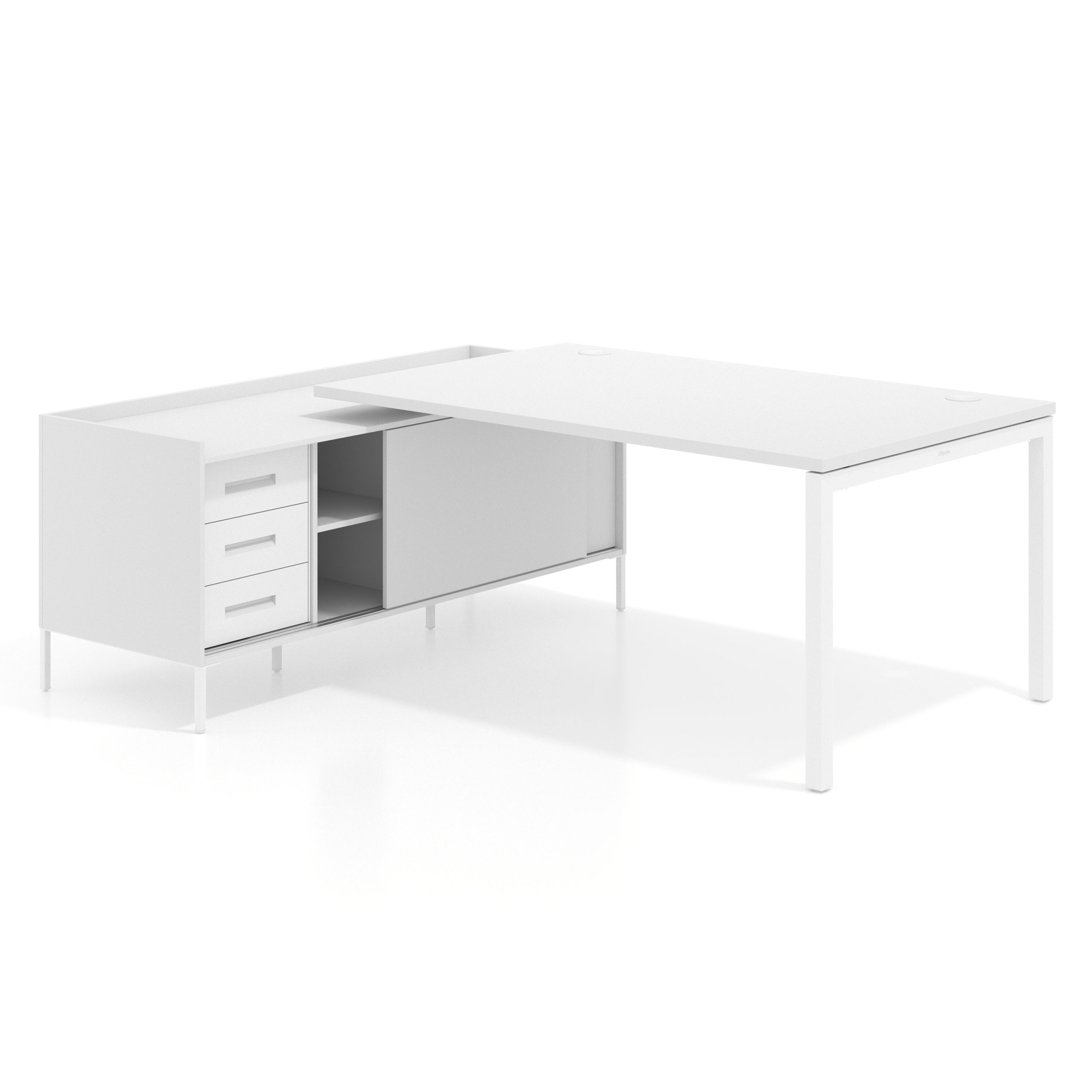 mesa en l 220x200 blanco mate kube mesa con pedestal cajonera fondo 100cm recto 1