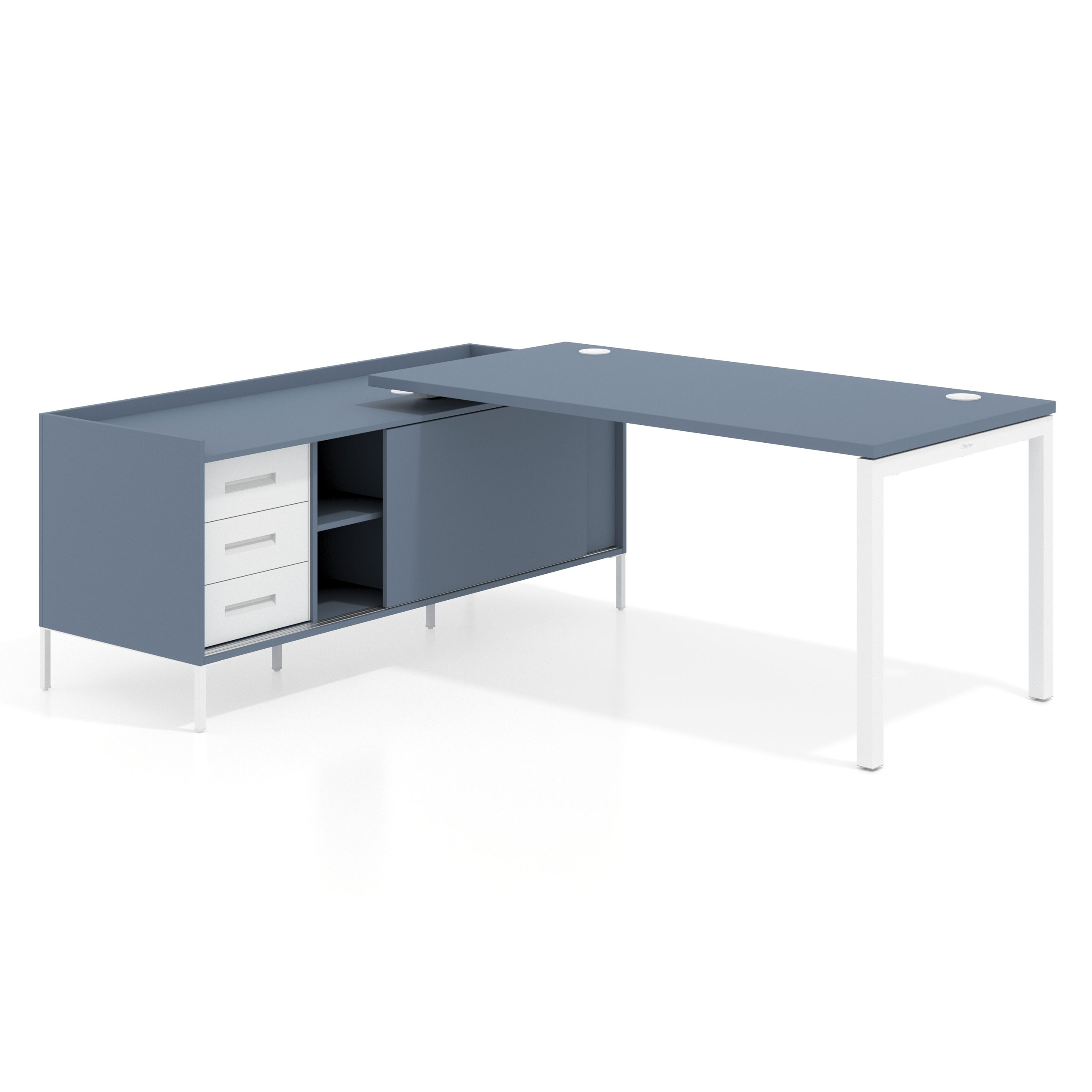 mesa en l 180x160 azul talco kube mesa con pedestal cajonera fondo 80cm recto 1