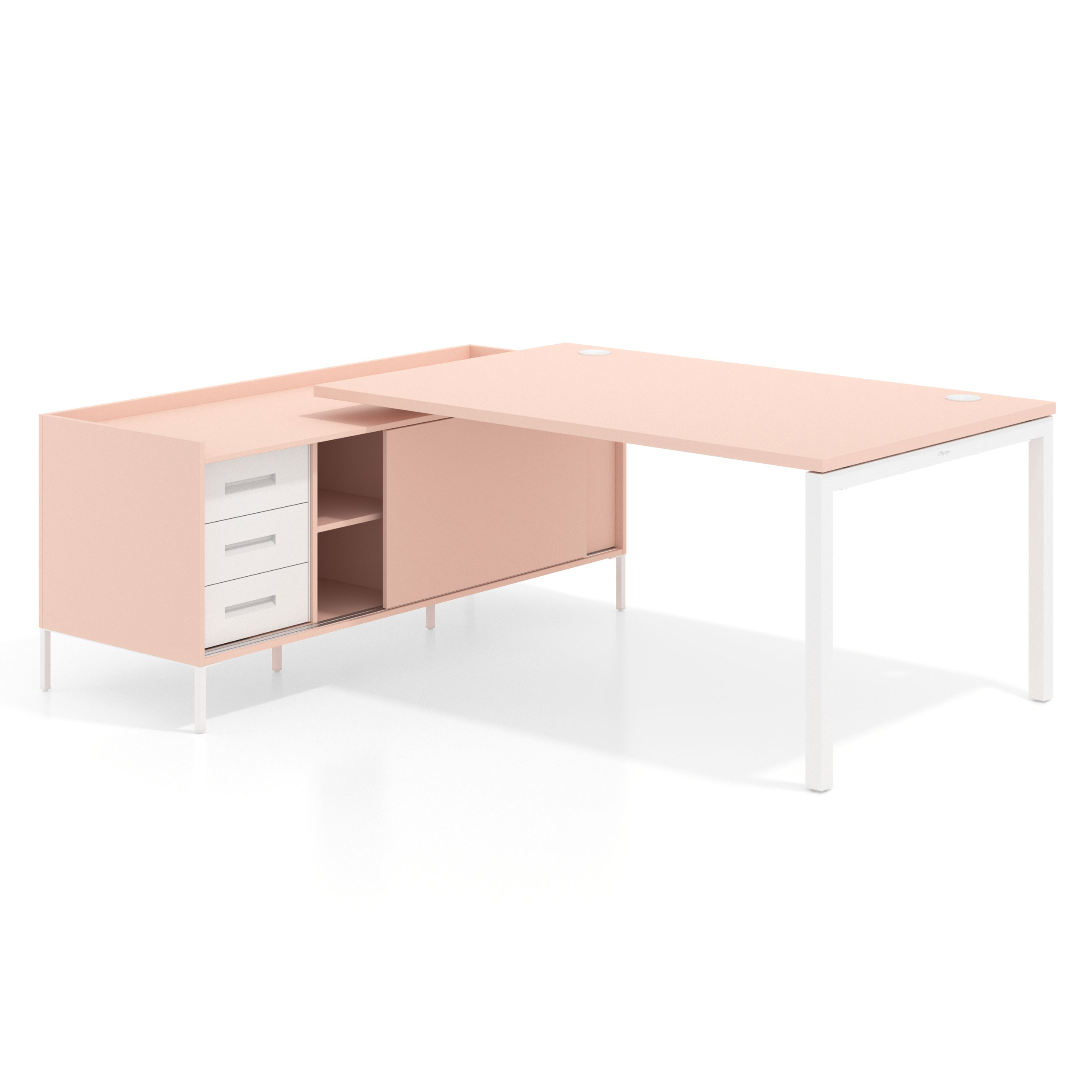 mesa en l 200x200 rosa nube kube mesa con pedestal cajonera fondo 100cm recto 1