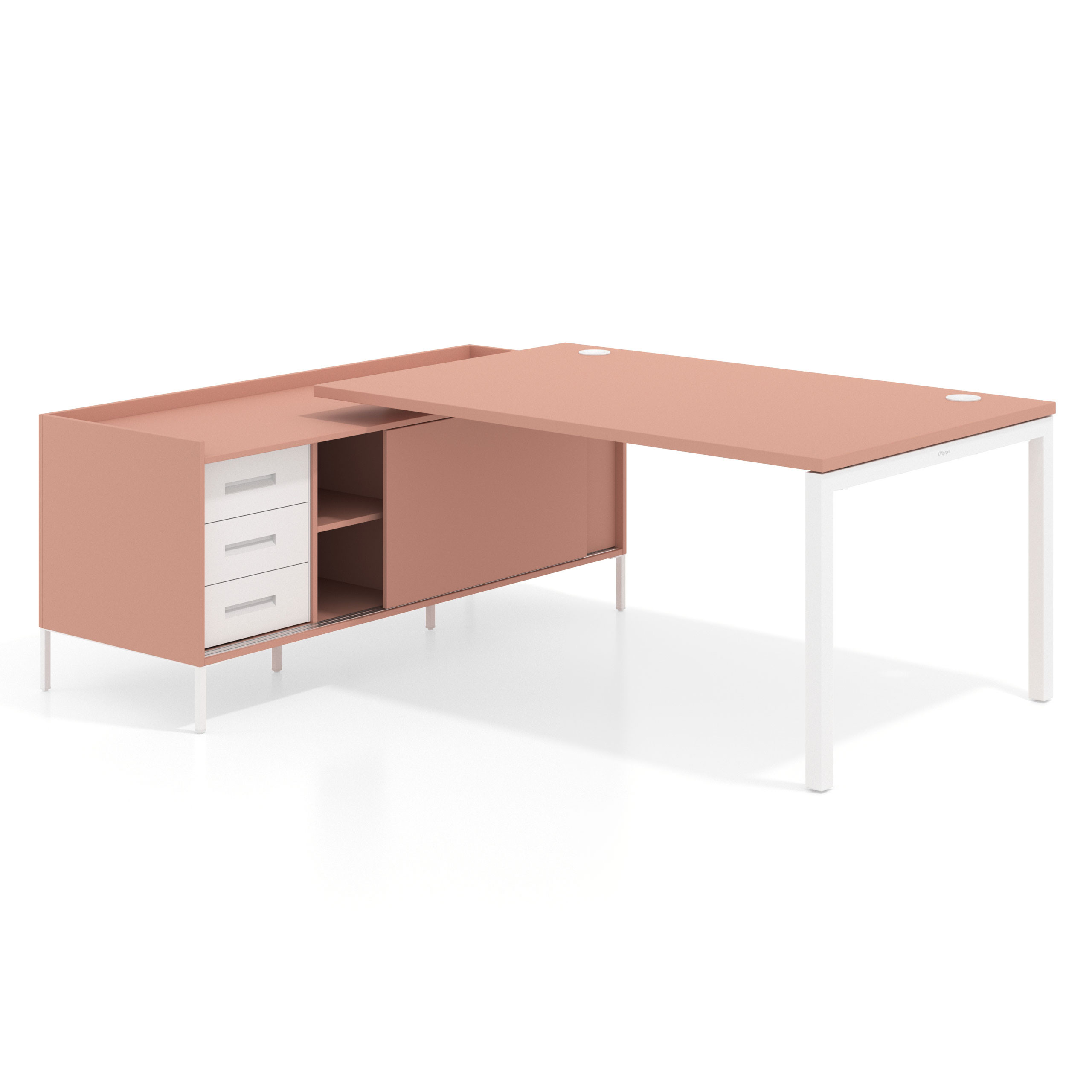 mesa en l 200x200 rosa talco kube mesa con pedestal cajonera fondo 100cm recto 1