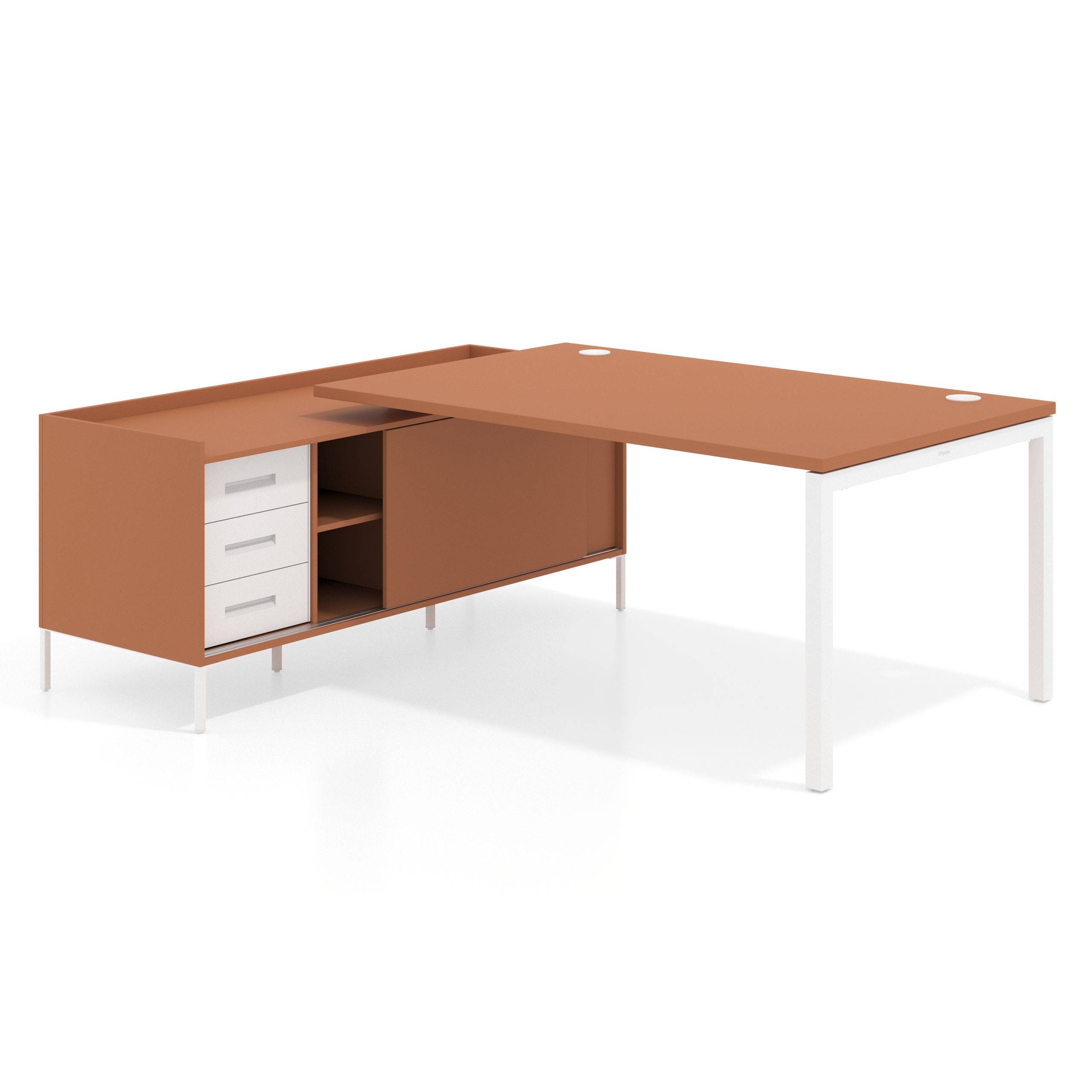 mesa en l 200x200 terracota kube mesa con pedestal cajonera fondo 100cm recto 1