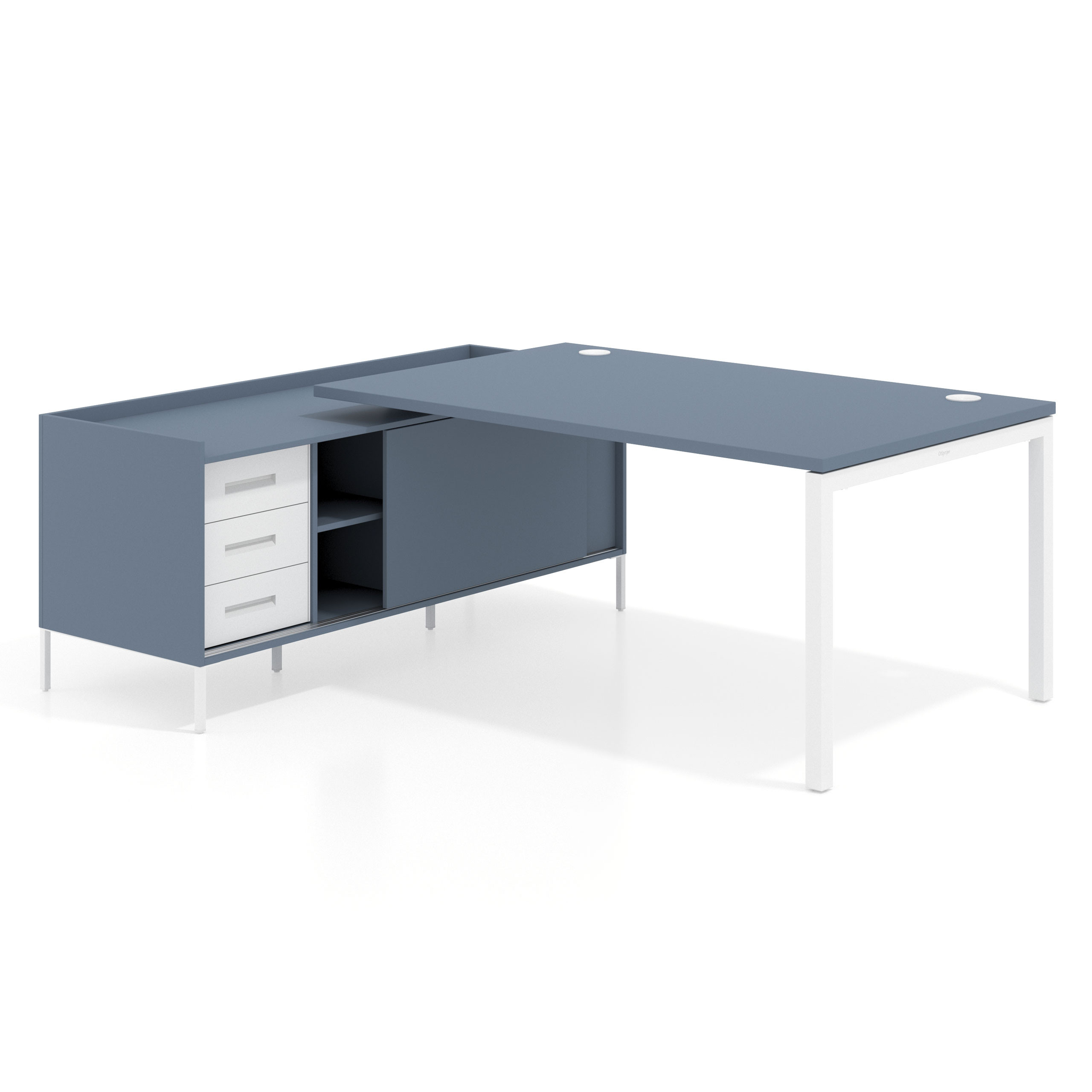 mesa en l 220x200 azul talco kube mesa con pedestal cajonera fondo 100cm recto 1