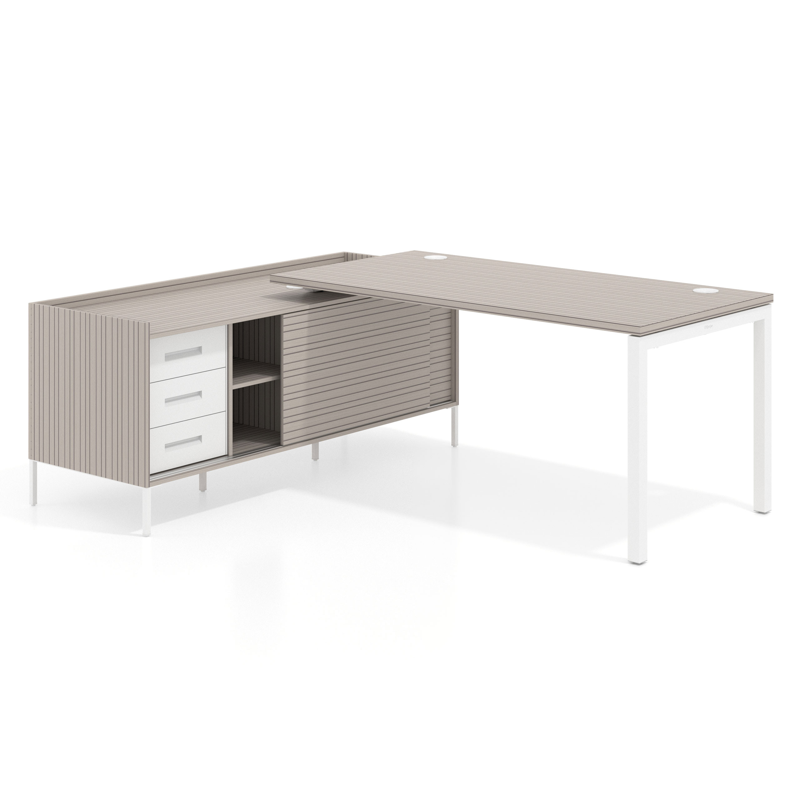 mesa en l 180x160 rayado coco kube mesa con pedestal cajonera fondo 80cm recto 1