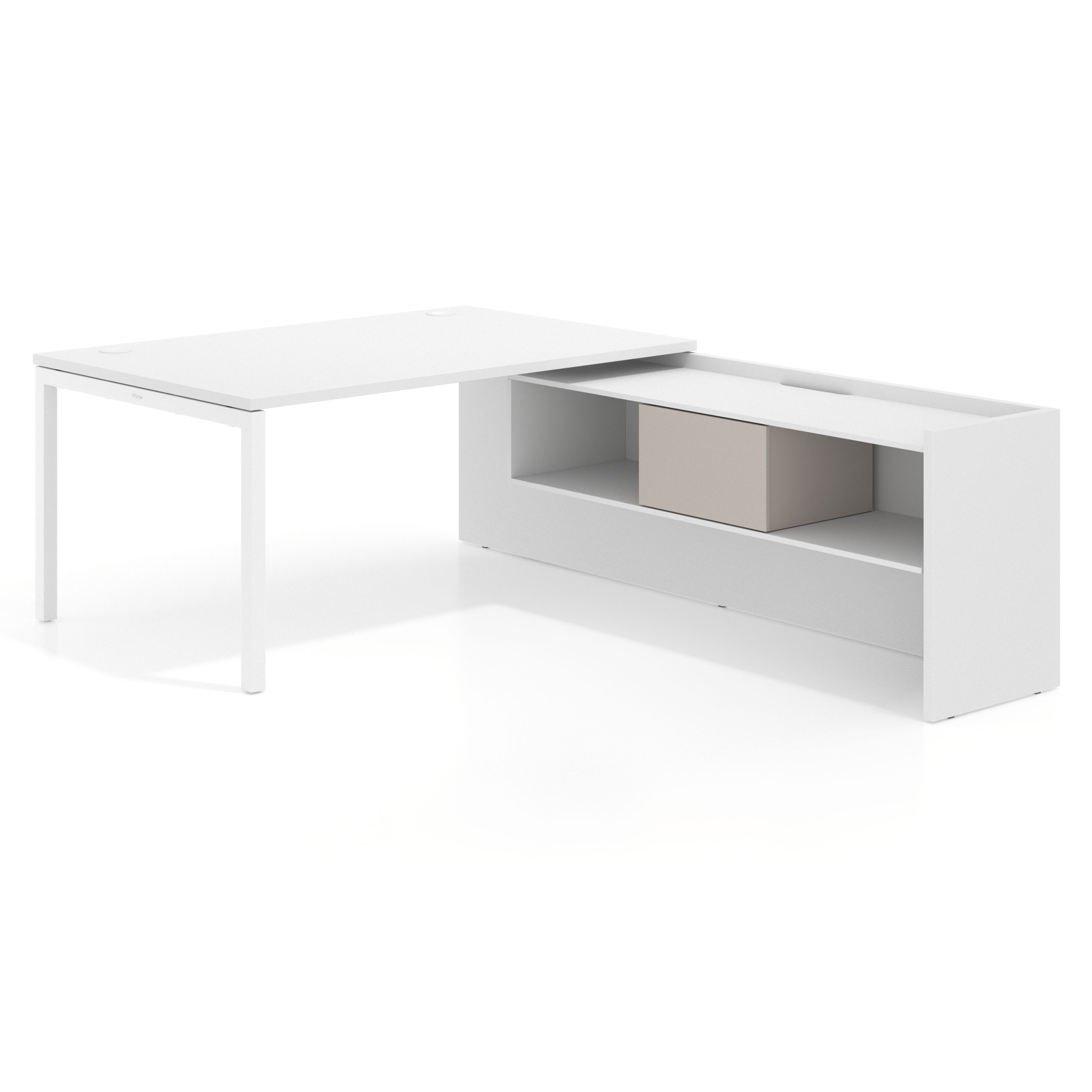 mesa en l 160x225 blanco mate kube mesa con ala pedestal fondo 100cm recto 1