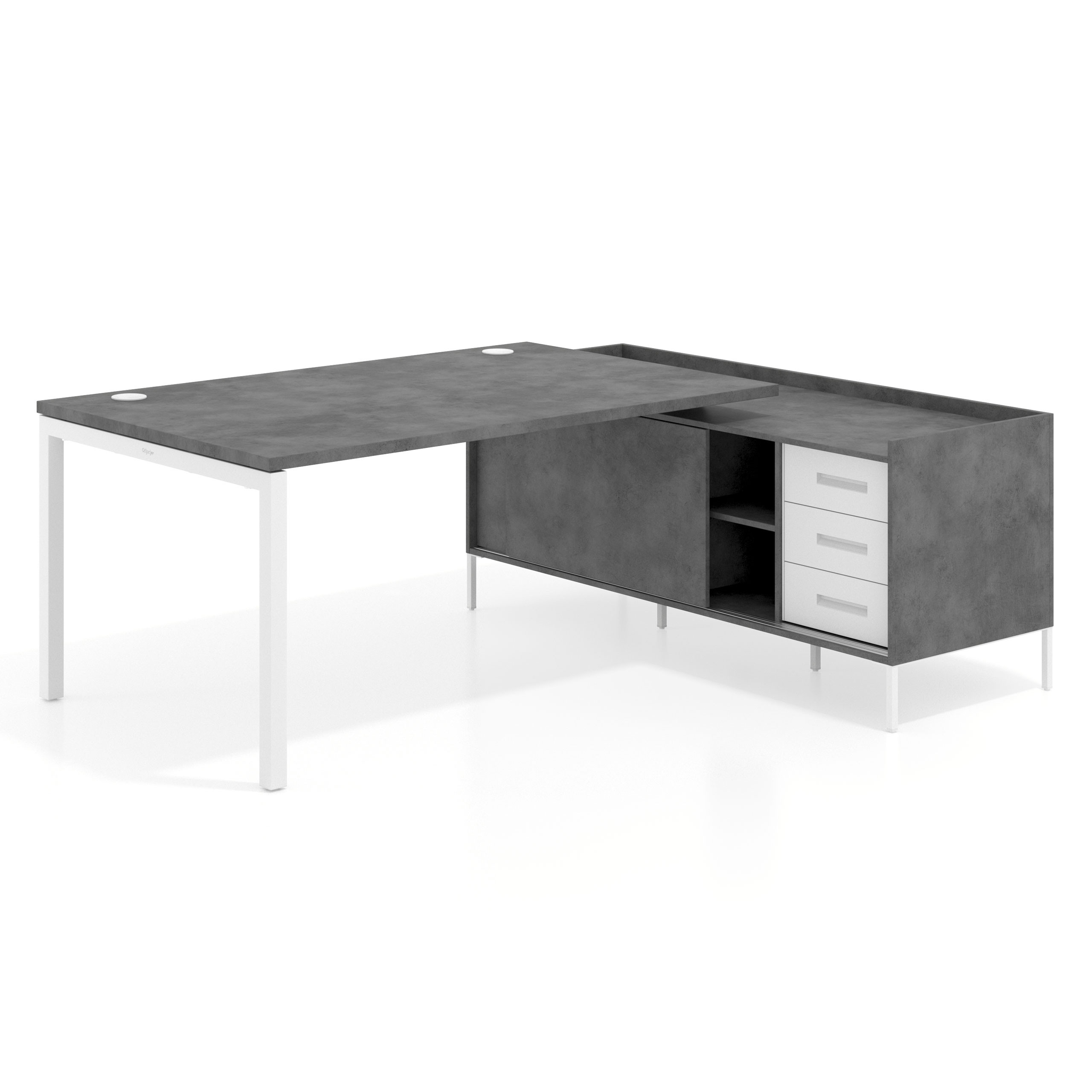 mesa en l 220x200 cemento kube mesa con pedestal cajonera fondo 100cm recto 1