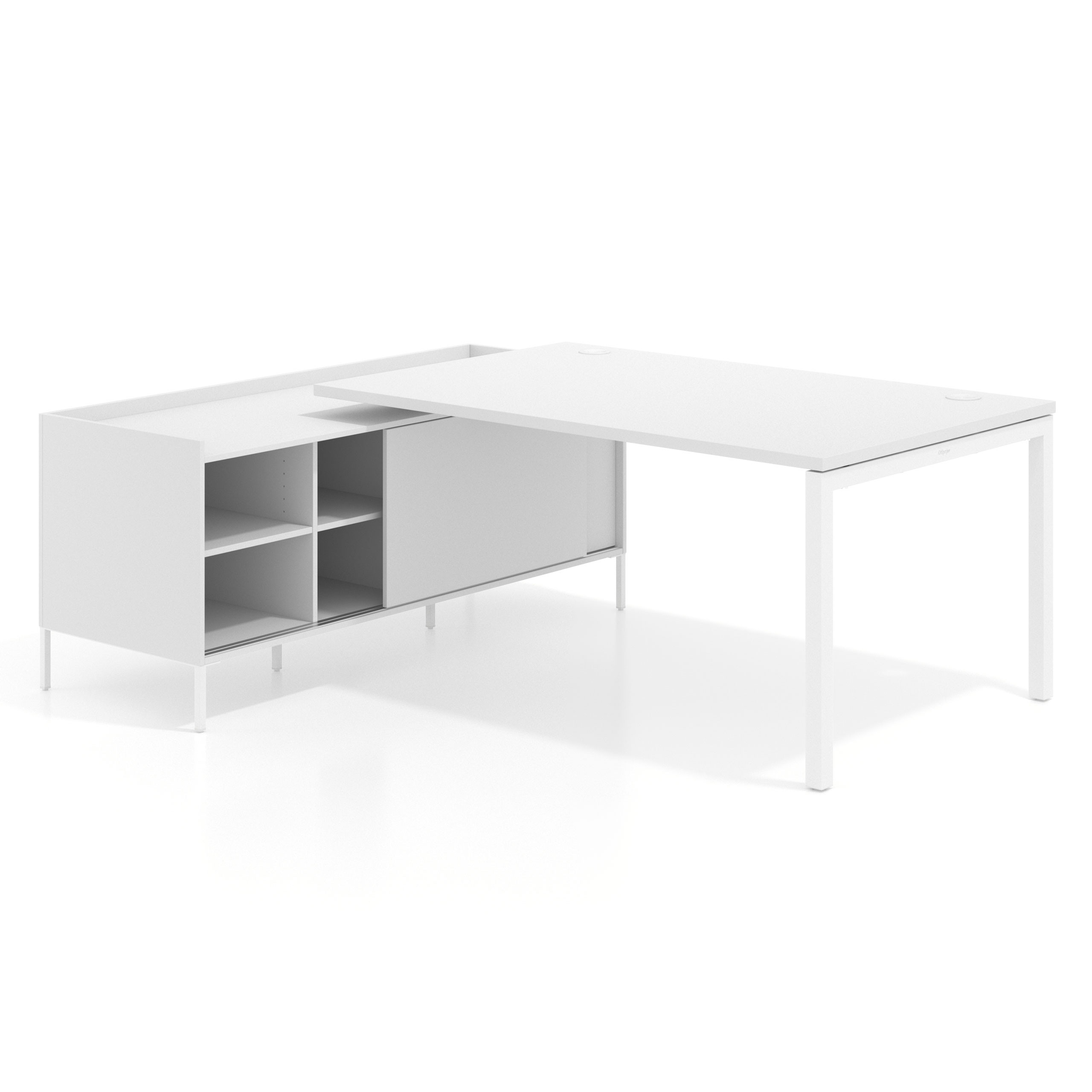 mesa en l 200x200 blanco mate kube mesa con pedestal estantes fondo 100cm recto 1