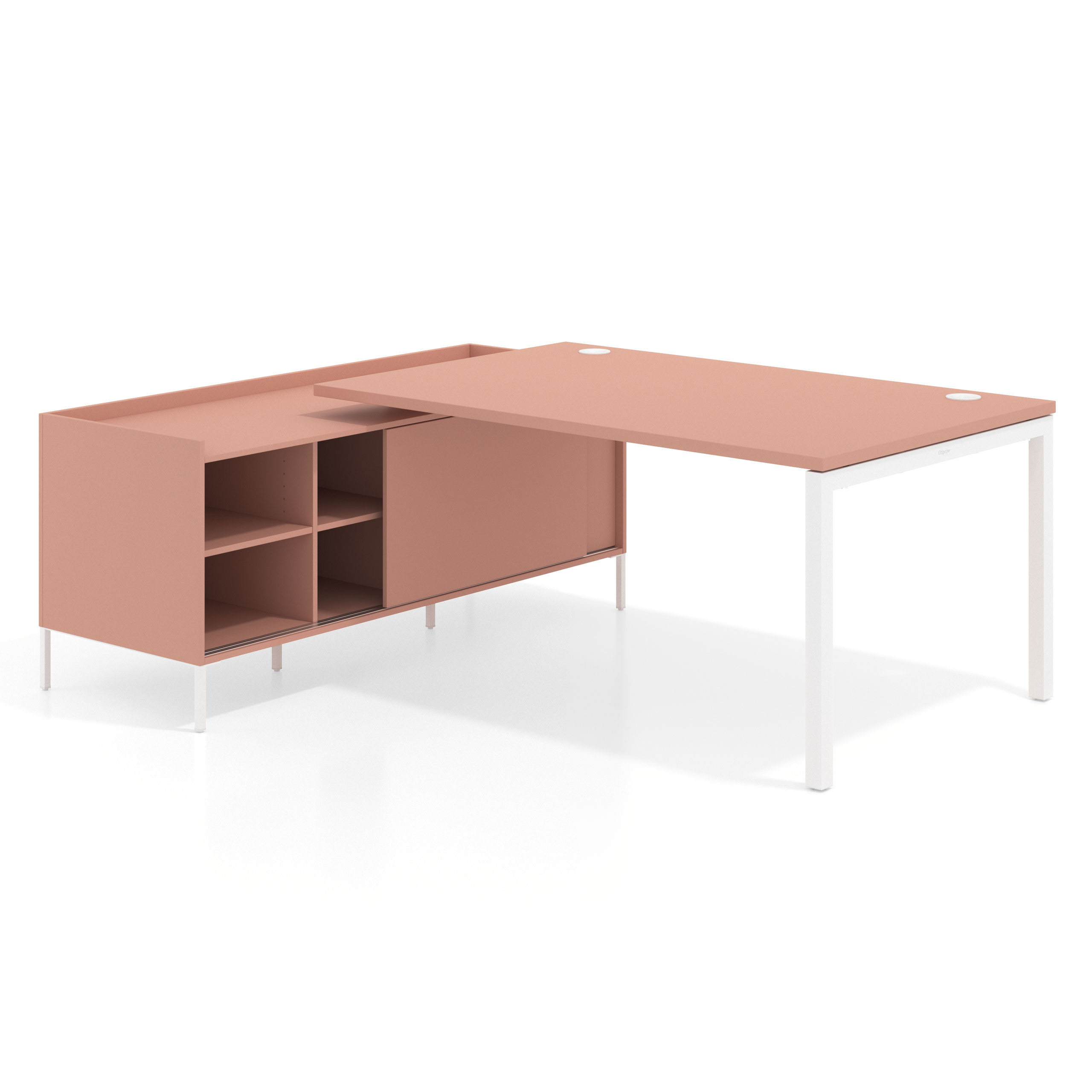mesa en l 200x200 rosa talco kube mesa con pedestal estantes fondo 100cm recto 1