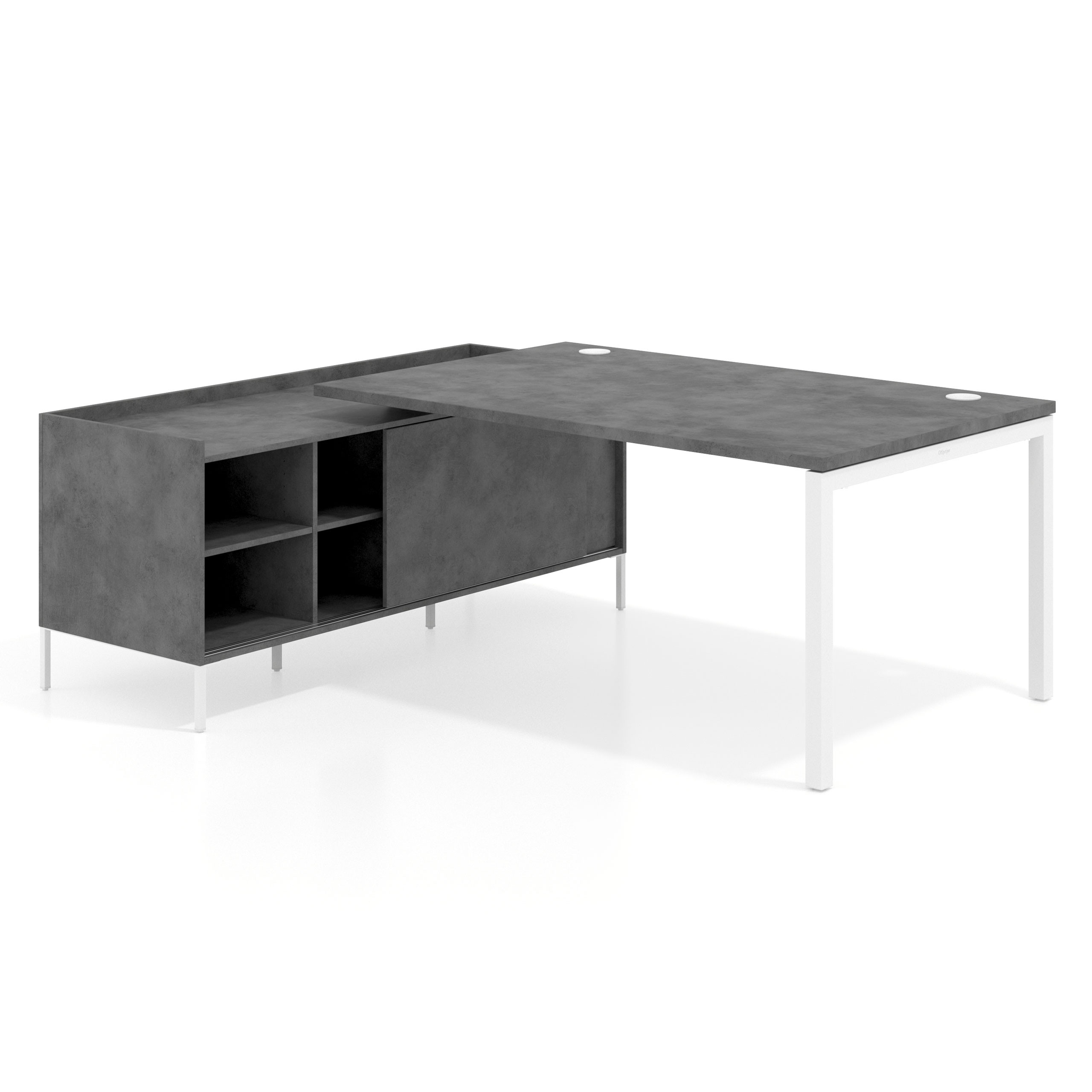 mesa en l 200x200 cemento kube mesa con pedestal estantes fondo 100cm recto 1