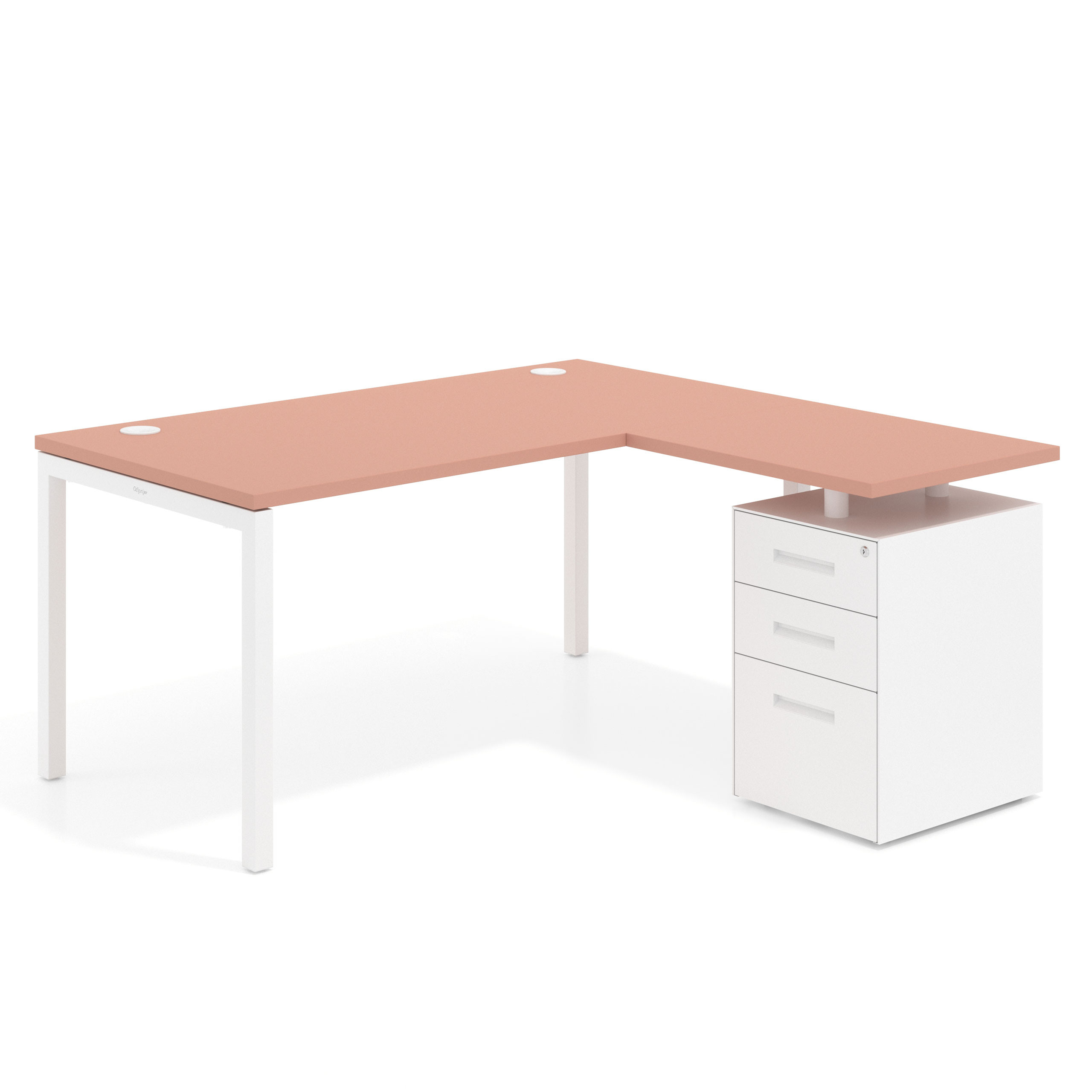 mesa en l 140x150 rosa talco kube mesa con ala fondo 80 ala corta frontales metal recto 1
