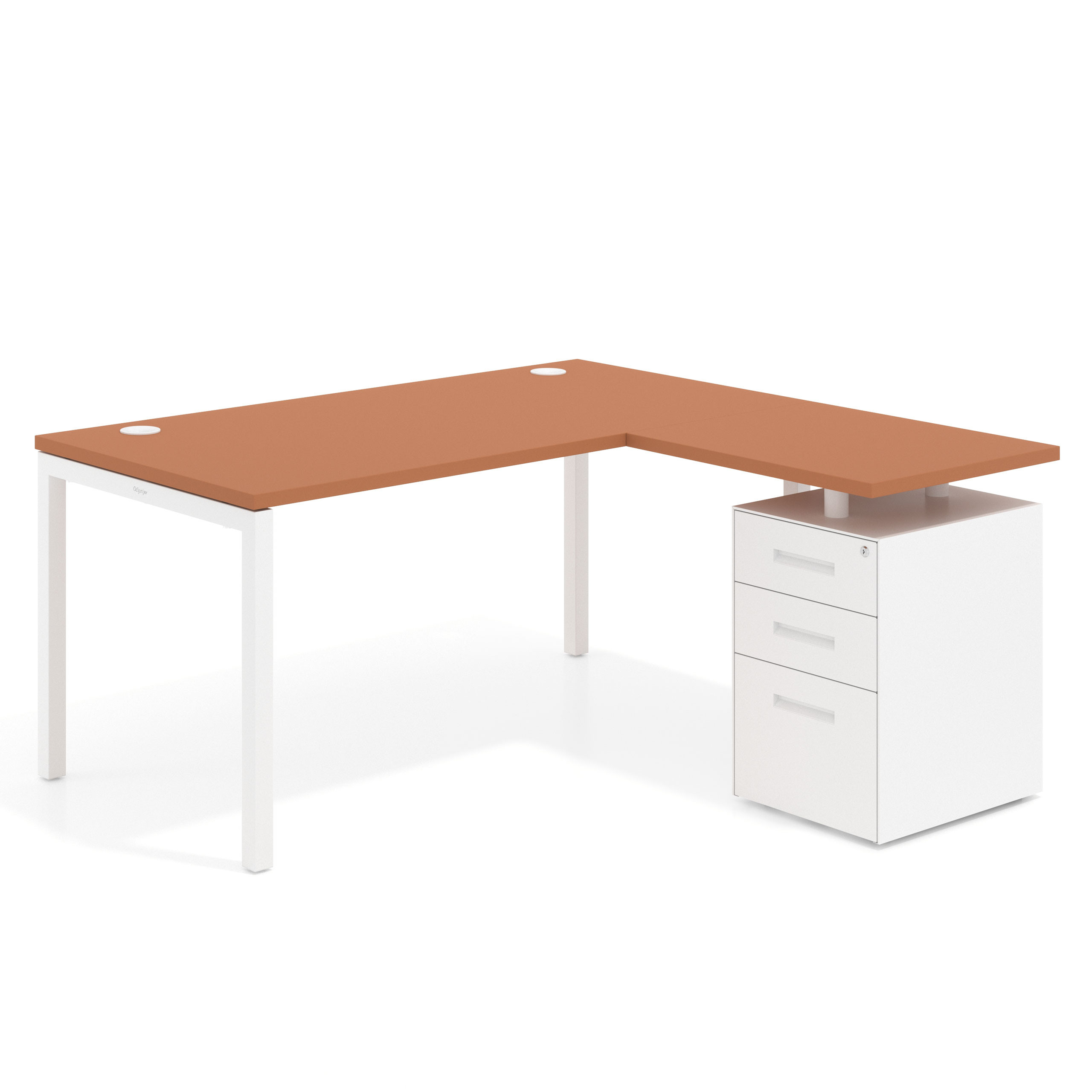 mesa en l 140x150 terracota kube mesa con ala fondo 80 ala corta frontales metal recto 1