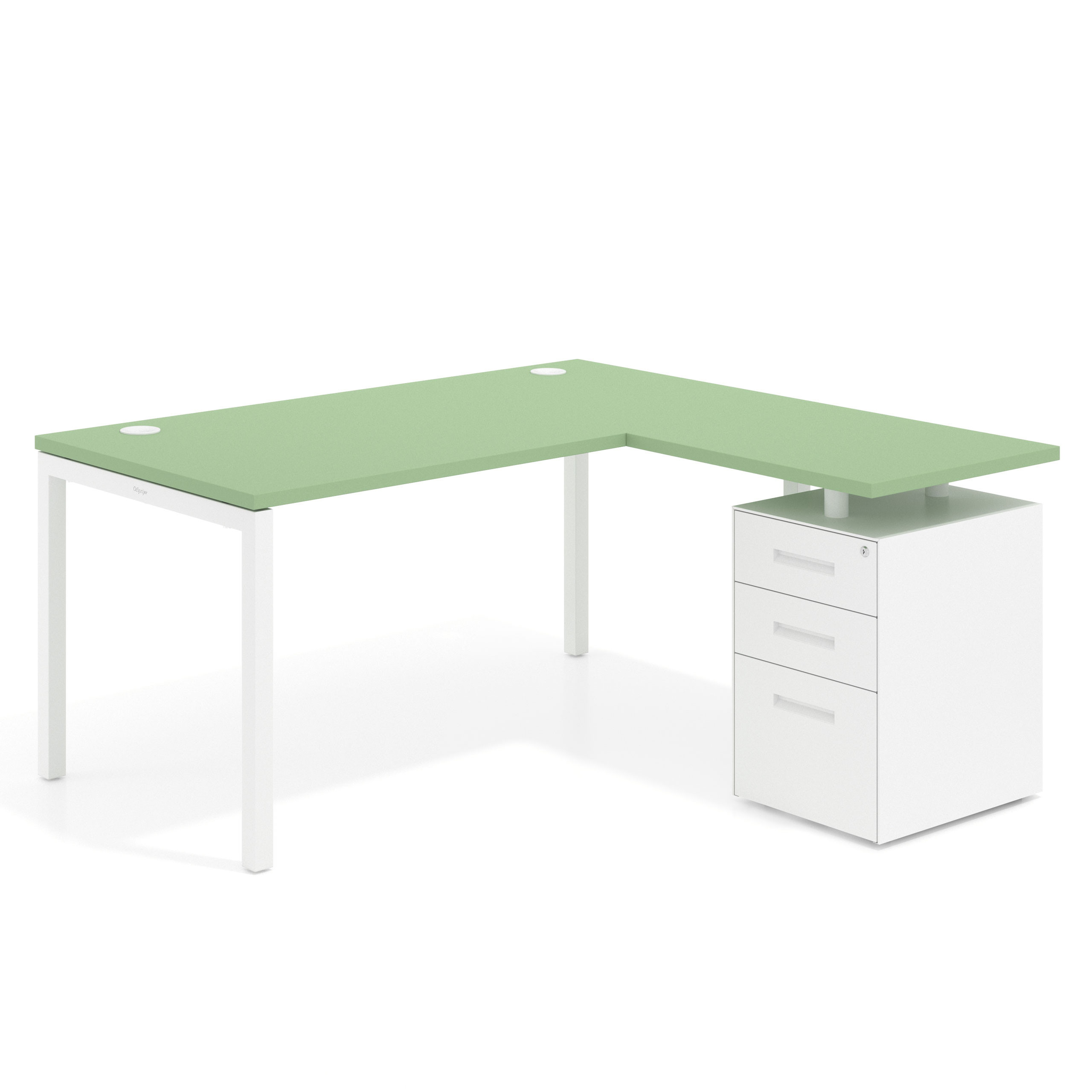 mesa en l 140x150 verde talco kube mesa con ala fondo 80 ala corta frontales metal recto 1