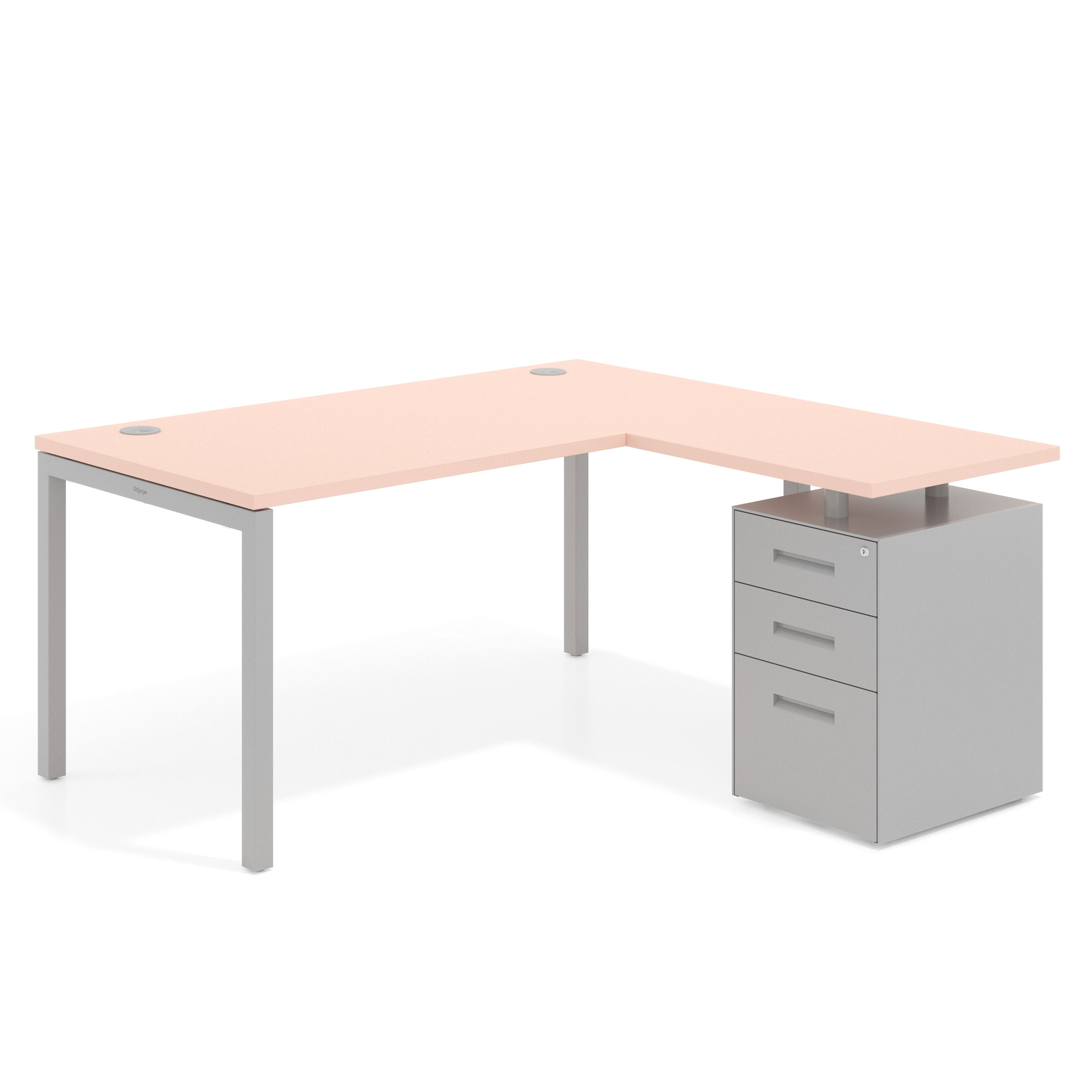 mesa en l 140x150 rosa nube kube mesa con ala fondo 80 ala corta frontales metal recto 1