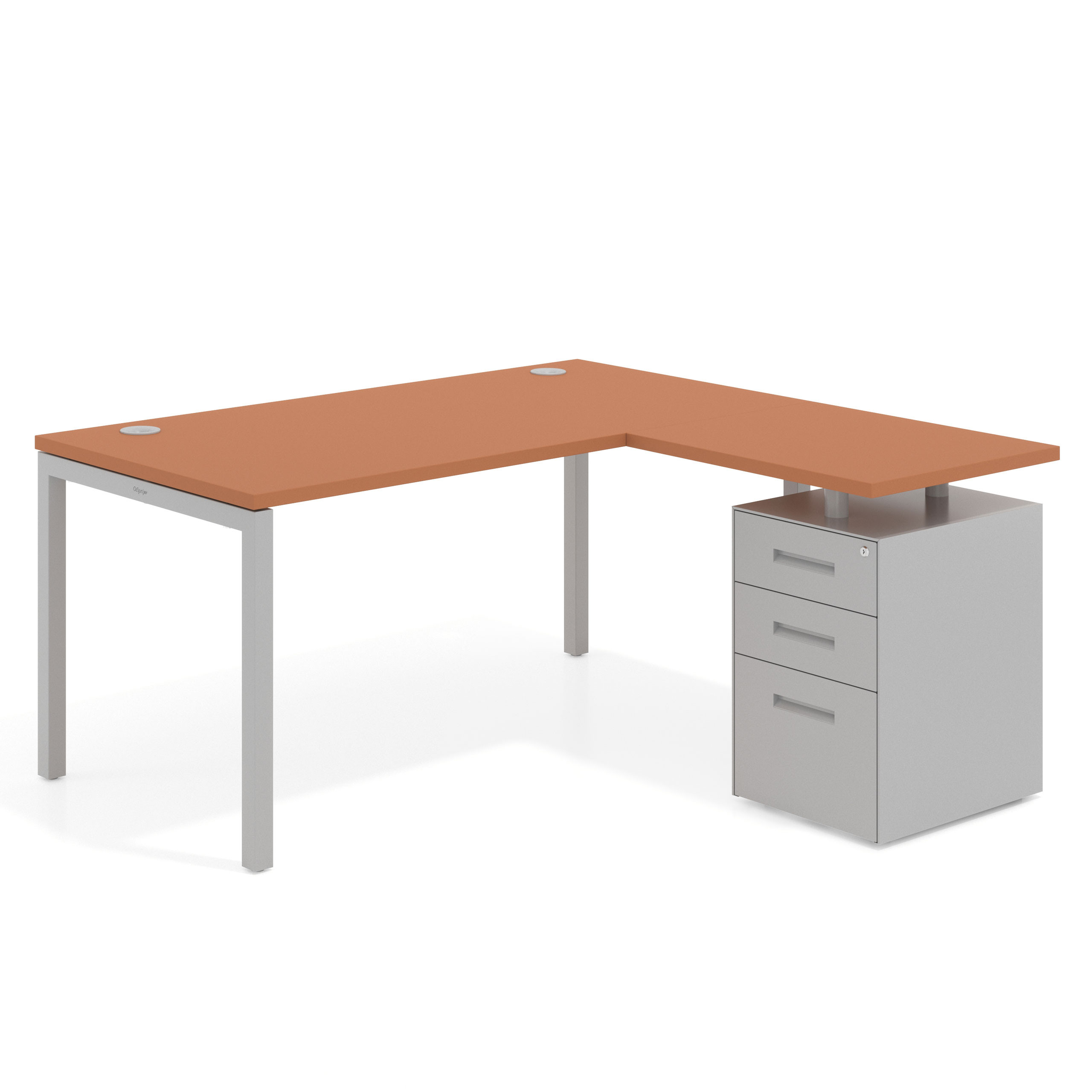 mesa en l 140x150 terracota kube mesa con ala fondo 80 ala corta frontales metal recto 1