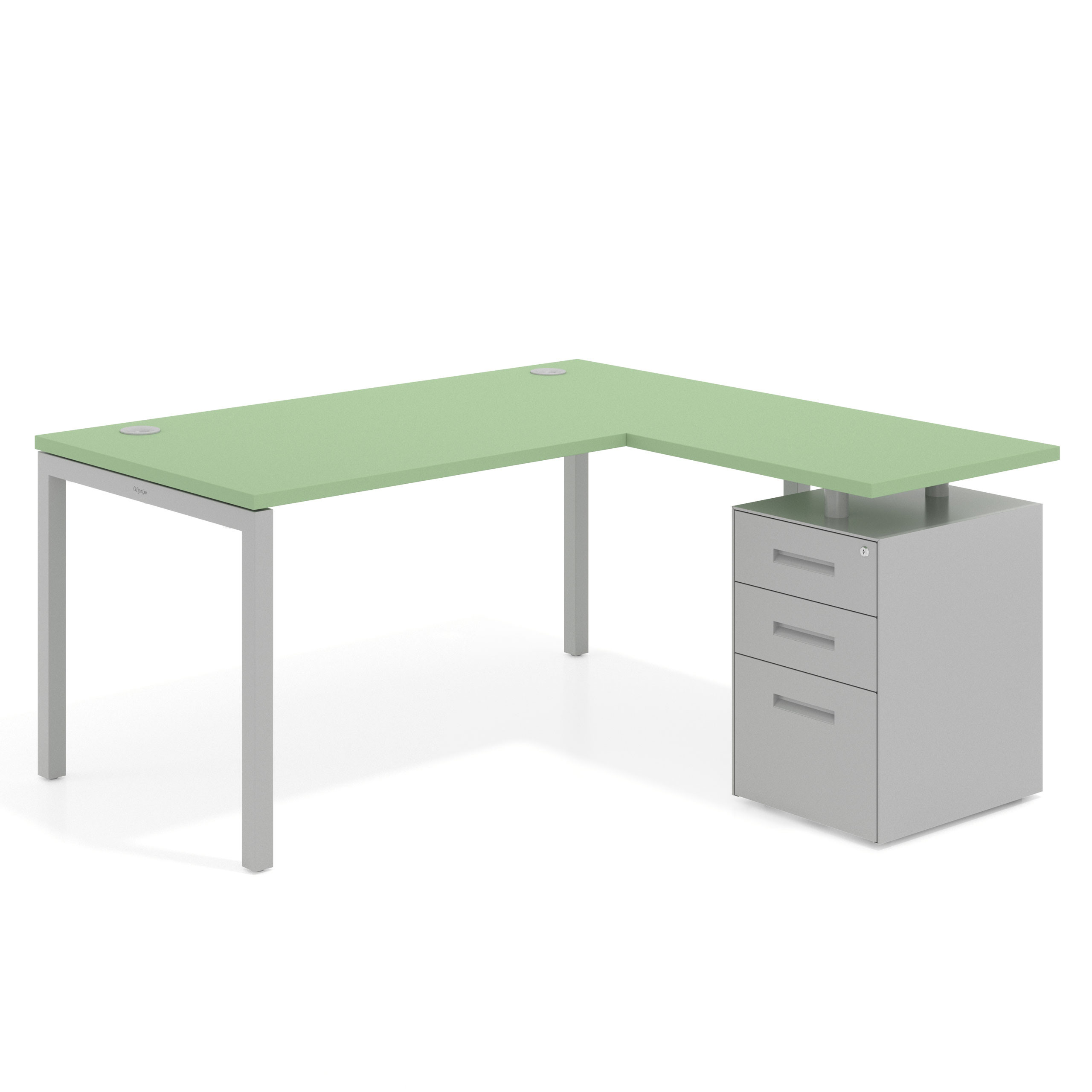 mesa en l 140x150 verde talco kube mesa con ala fondo 80 ala corta frontales metal recto 1