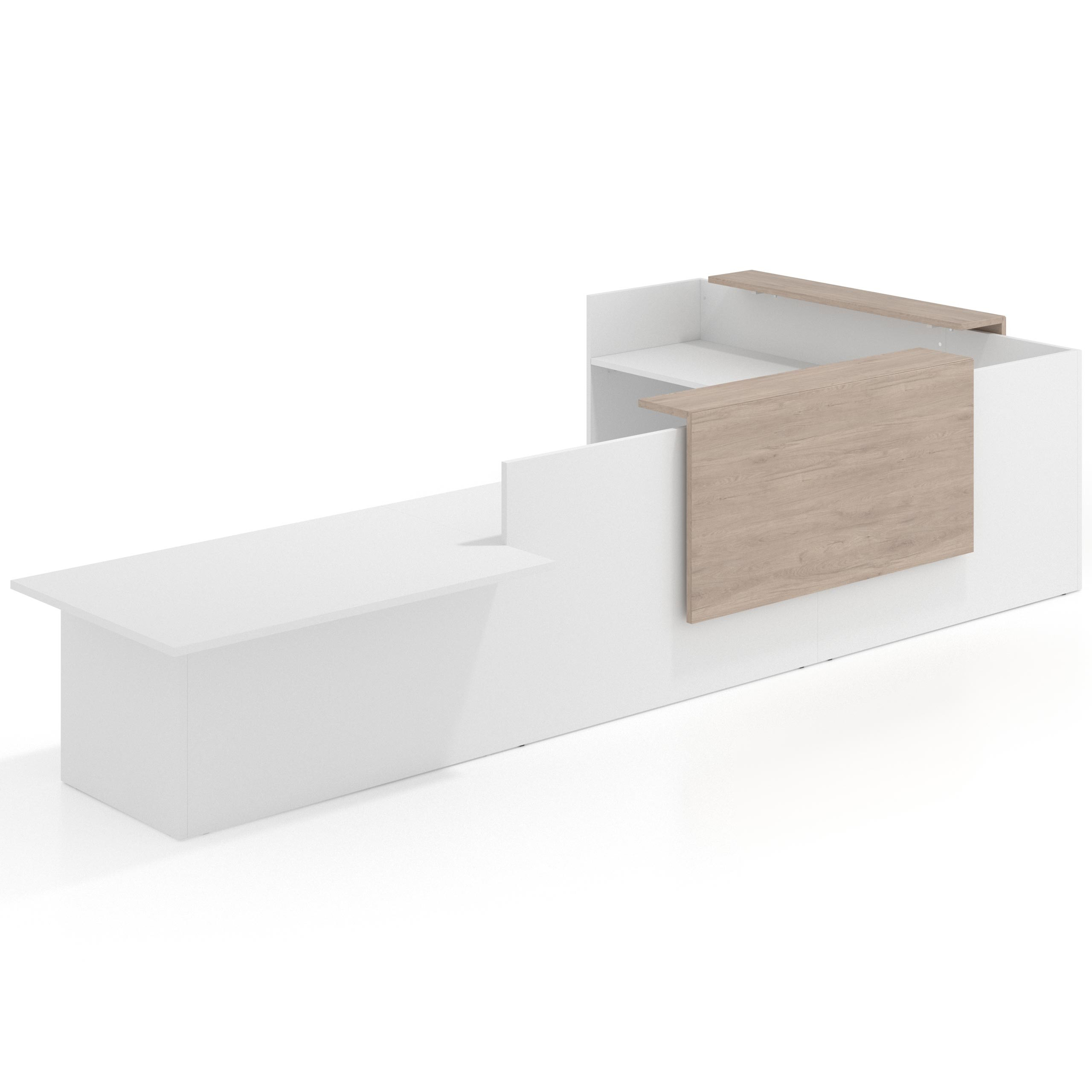 mostrador de recepcion 238x320 blanco mate sahara welcome mostrador con rincon izquierdo y modulo de atencion 1