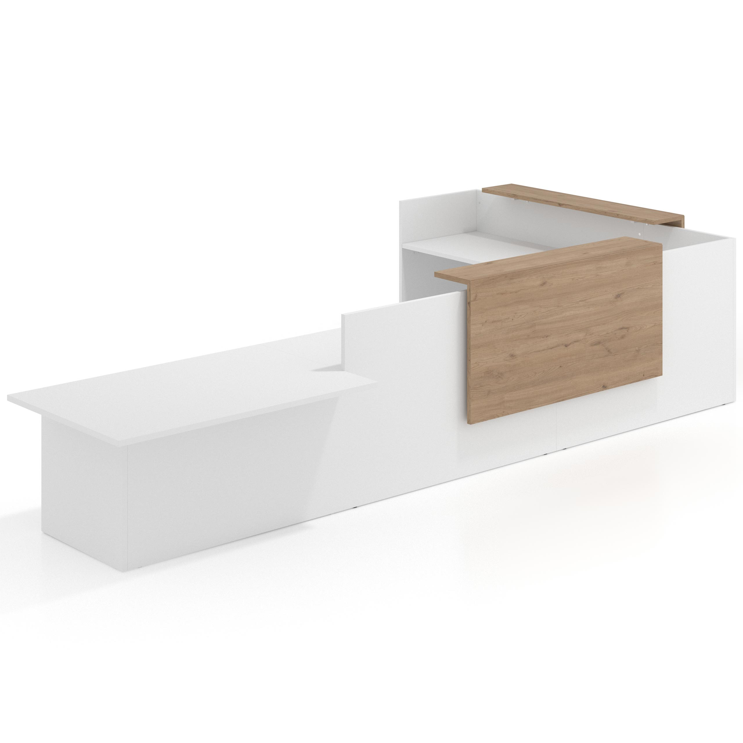 mostrador de recepcion 238x320 blanco mate naturale welcome mostrador con rincon izquierdo y modulo de atencion 1