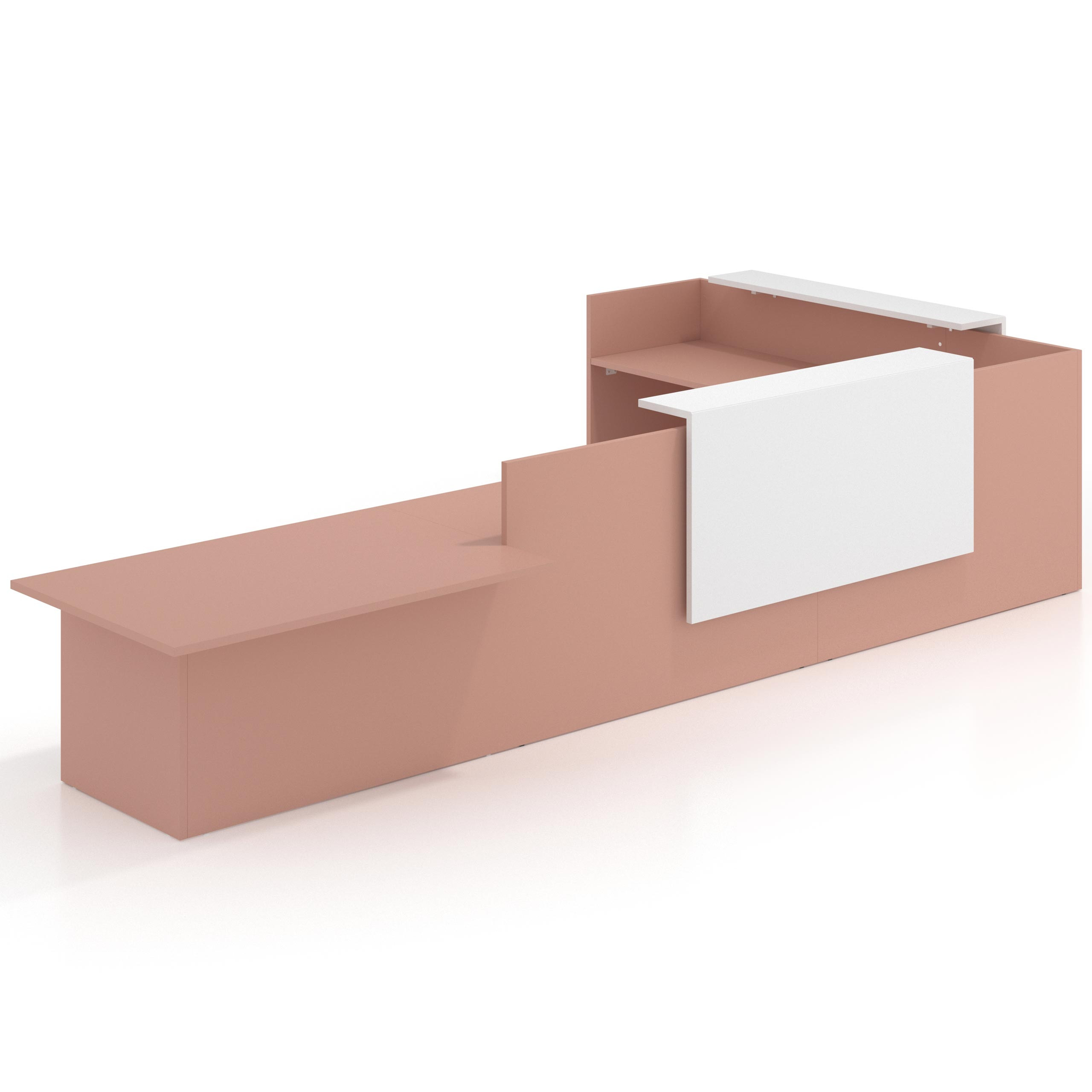 mostrador de recepcion 238x320 rosa talco blanco mate welcome mostrador con rincon izquierdo y modulo de atencion 1