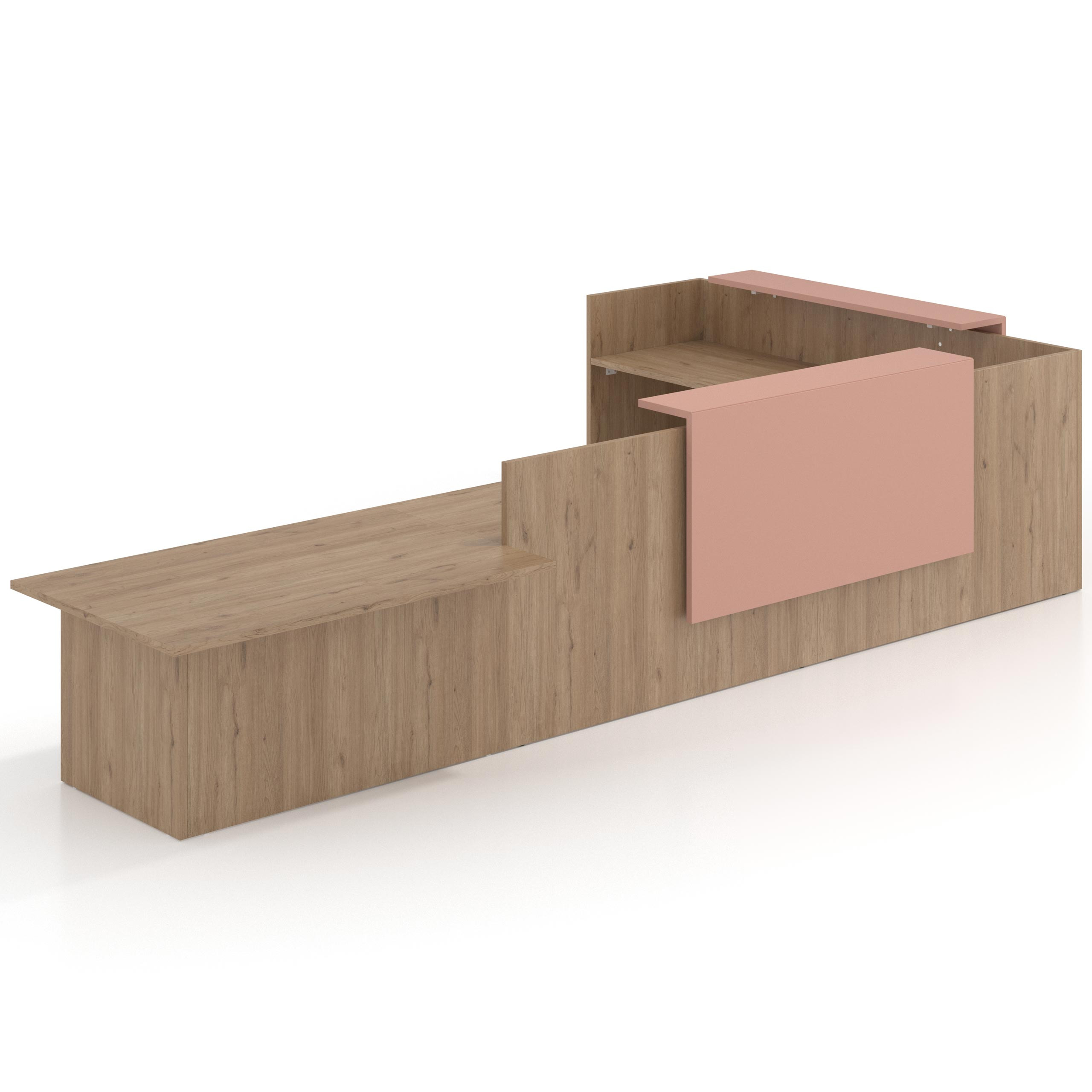 mostrador de recepcion 238x320 naturale rosa talco welcome mostrador con rincon izquierdo y modulo de atencion 1
