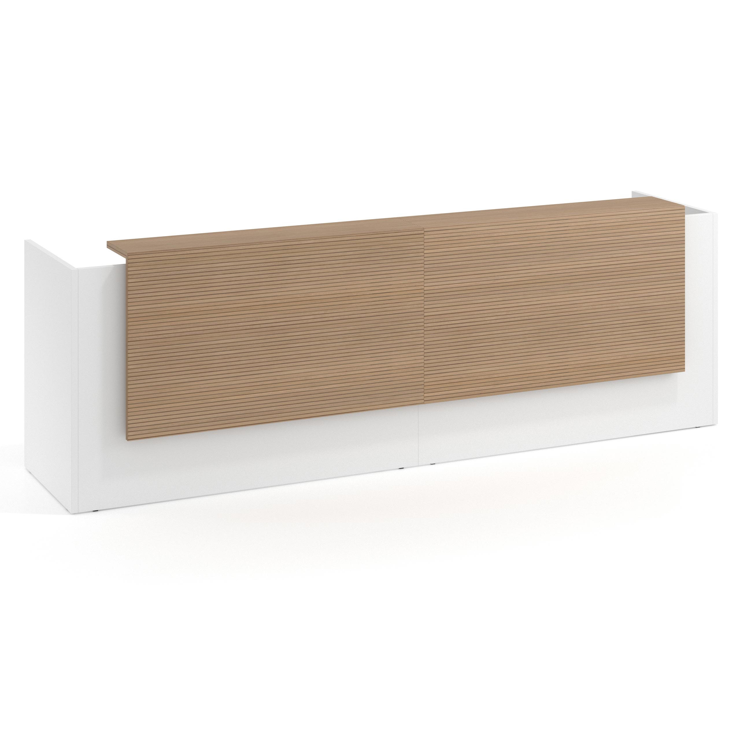 mostrador de recepcion 246x75 blanco mate rayado natural welcome mostrador doble con doble encimera larga 1