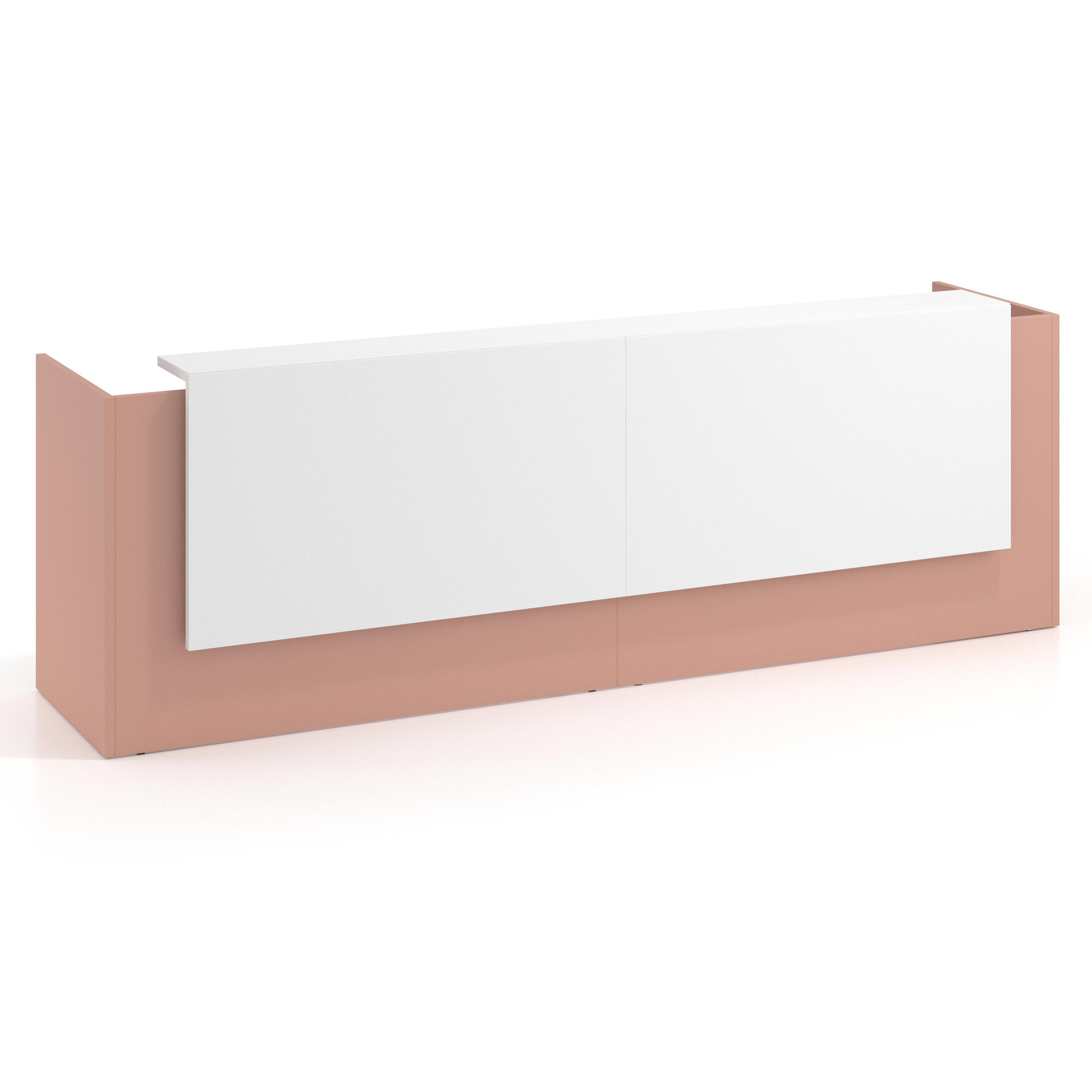 mostrador de recepcion 246x75 rosa talco blanco mate welcome mostrador doble con doble encimera larga 1