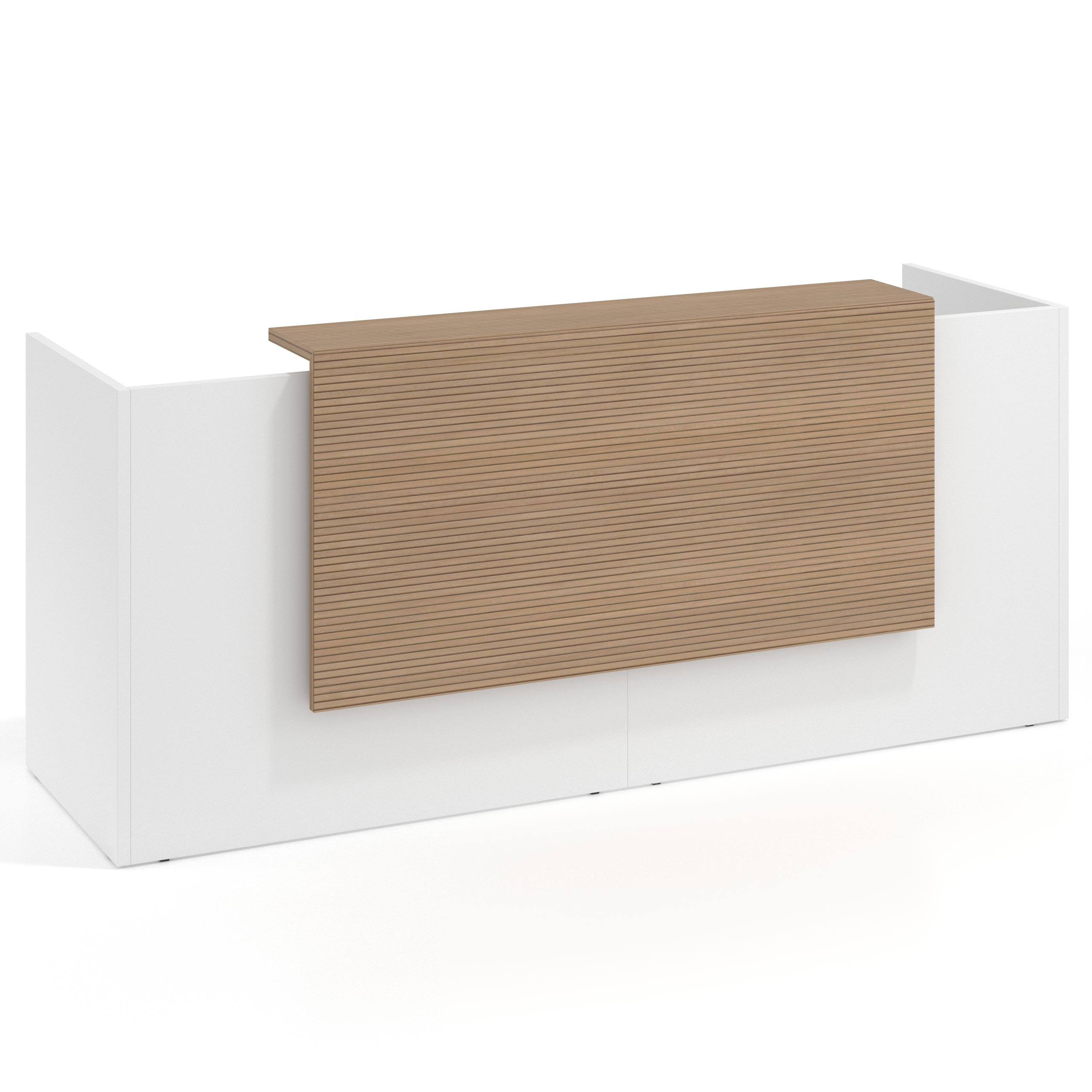 mostrador de recepcion 200x75 blanco mate rayado natural welcome mostrador doble con encimera larga 1