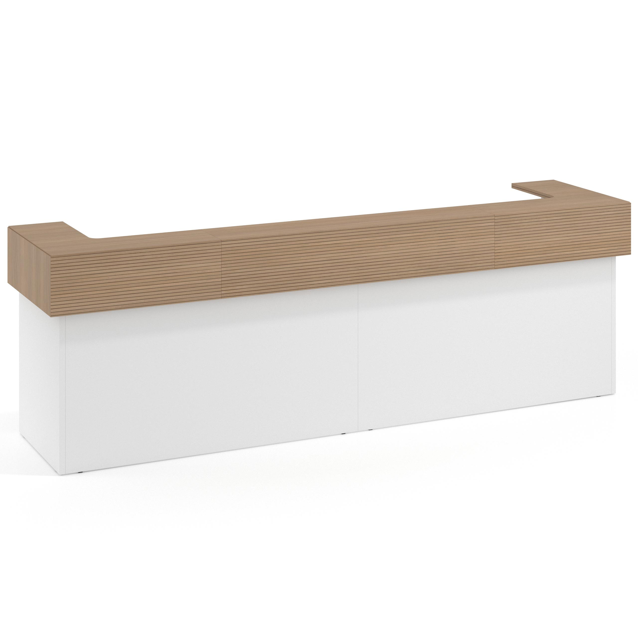 mostrador de recepcion 326x75 blanco mate rayado natural welcome mostrador doble encimera corta corrida 1