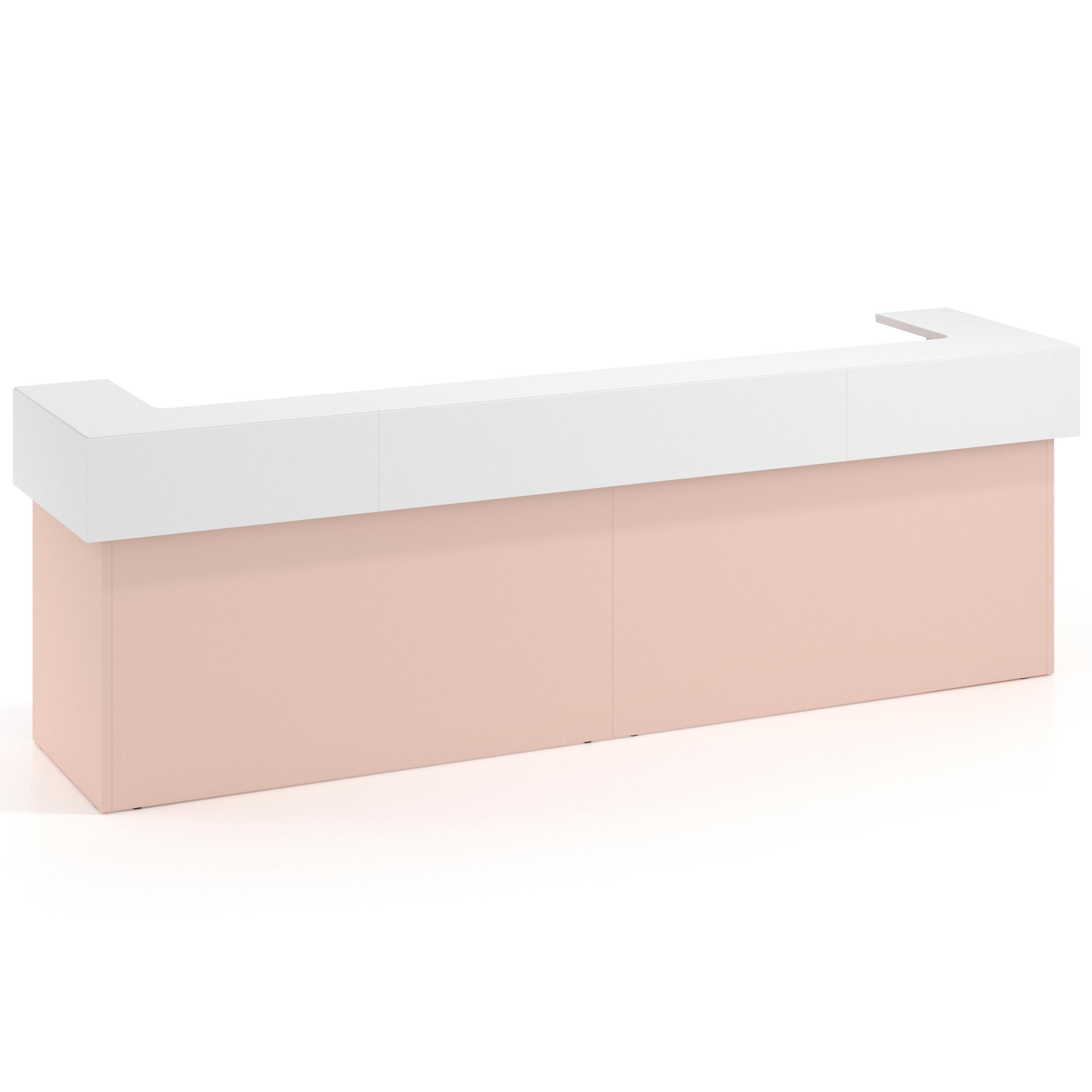 mostrador de recepcion 326x75 rosa nube blanco mate welcome mostrador doble encimera corta corrida 1