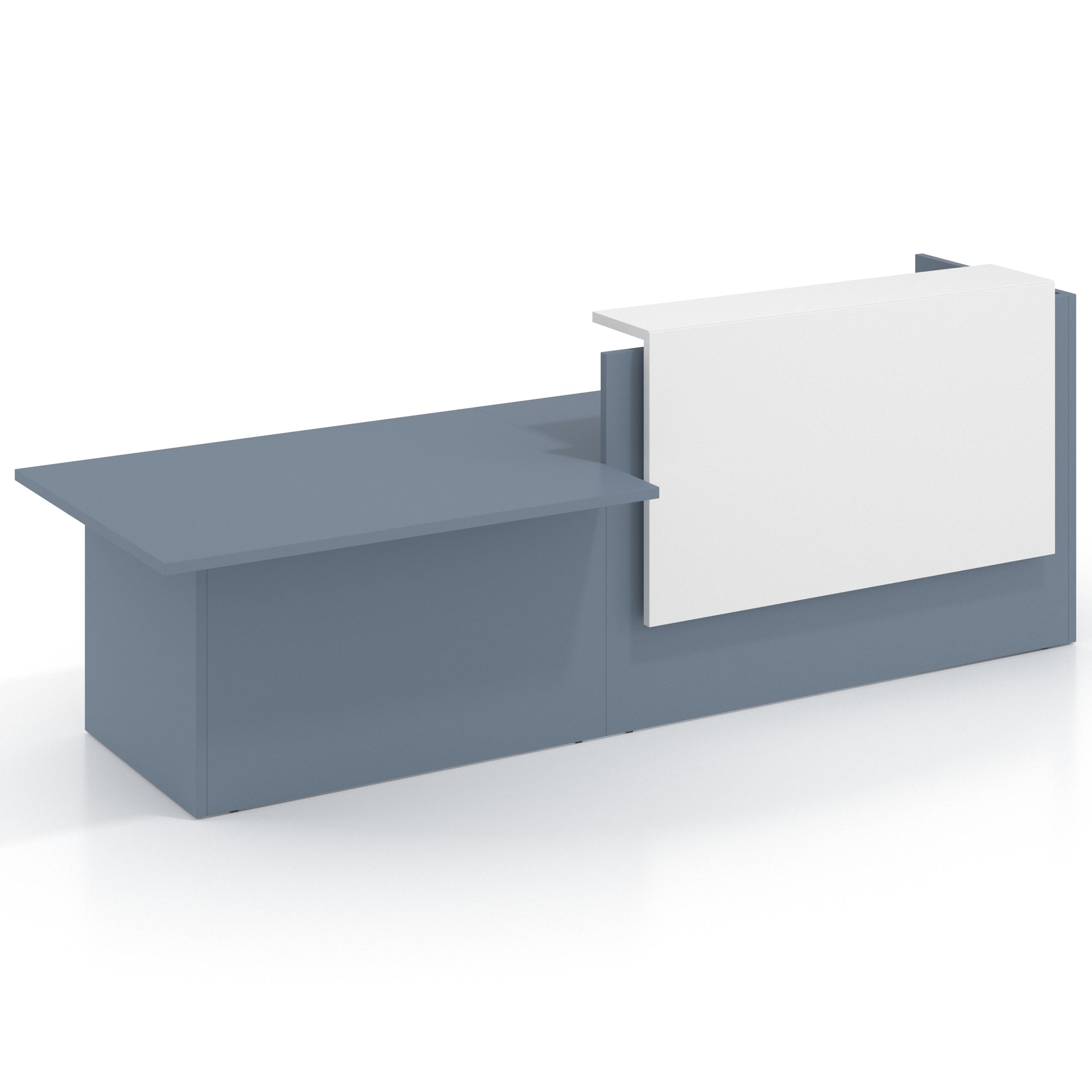 mostrador de recepcion 240x75 azul talco blanco mate welcome mostrador inicial con modulo de atencion 1