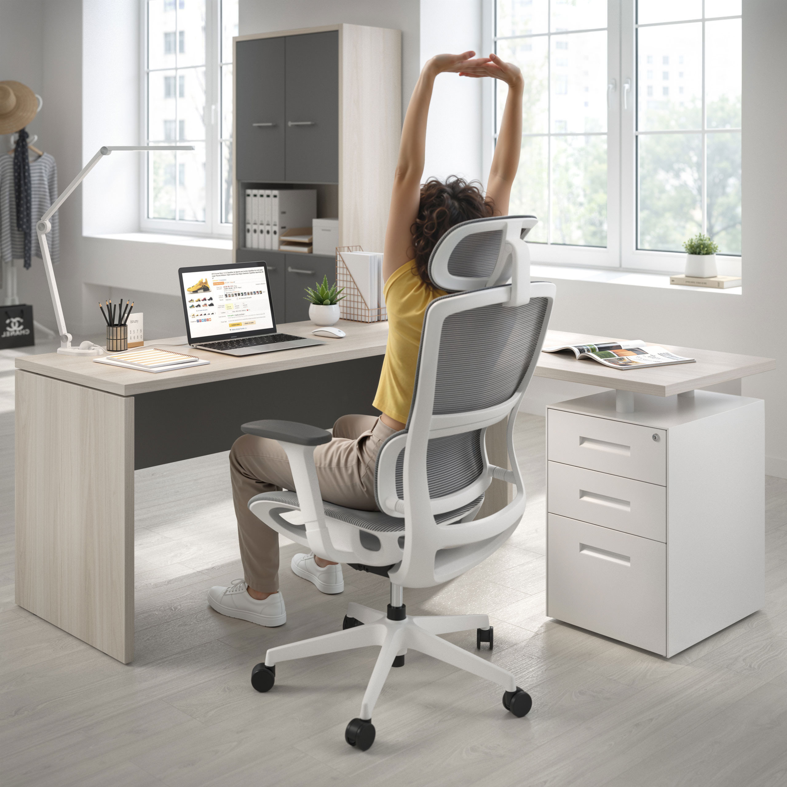 Support L Work Mesa de Escritorio con cajones en L Work Plus fondo 60, frontales de ...