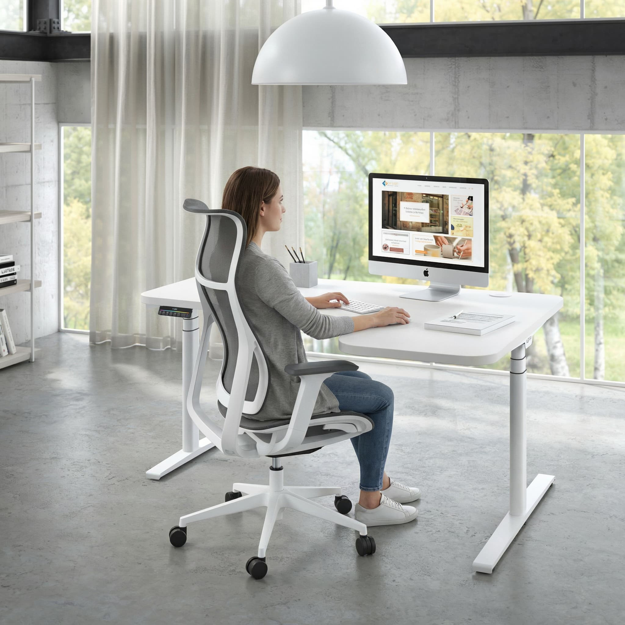 escritorio elevable 160x120 dch blanco mate erghos xl 4 cantos curvos 1